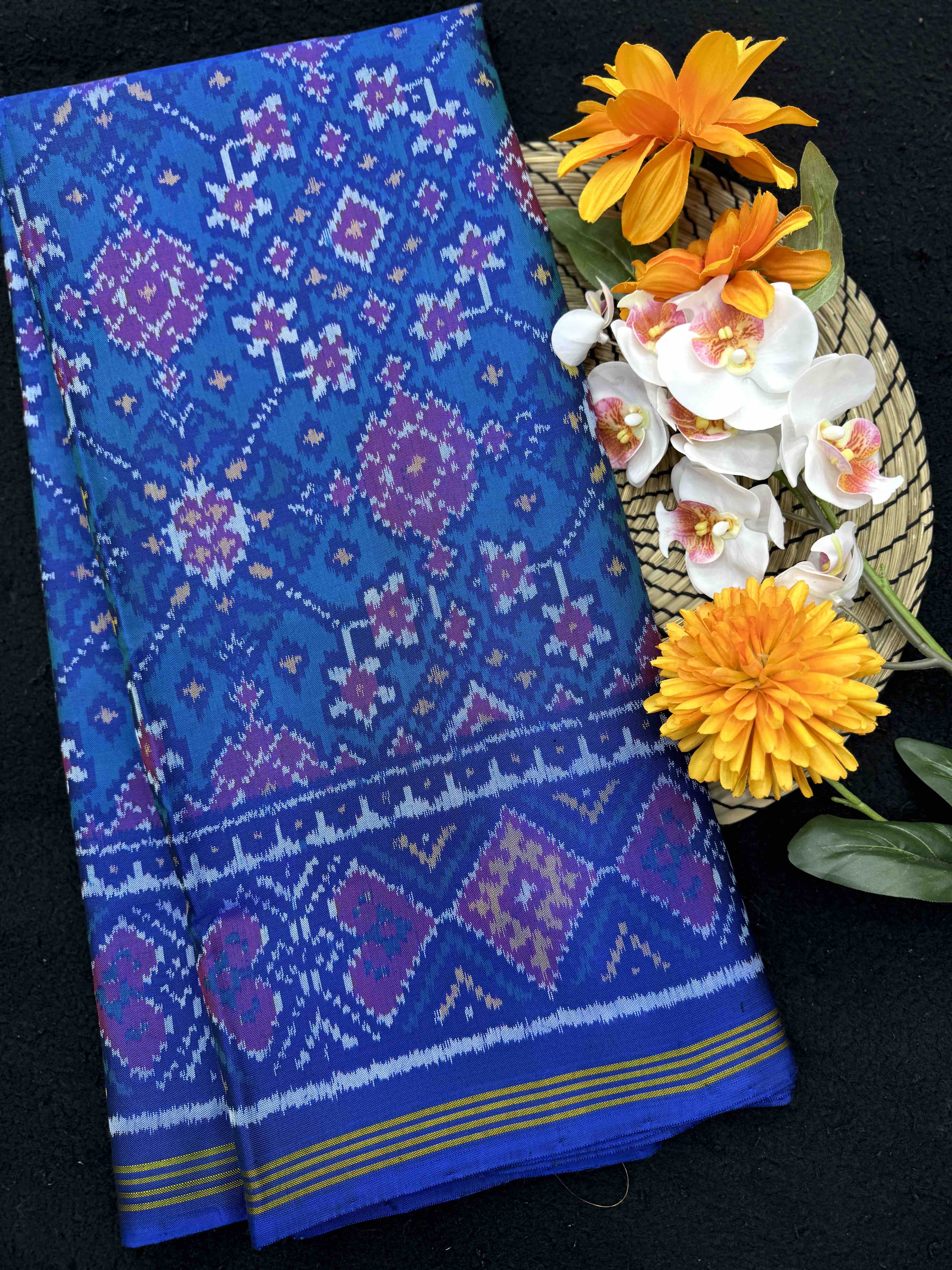 Peacock Blue Navratan Single Ikat Patan Patola Saree