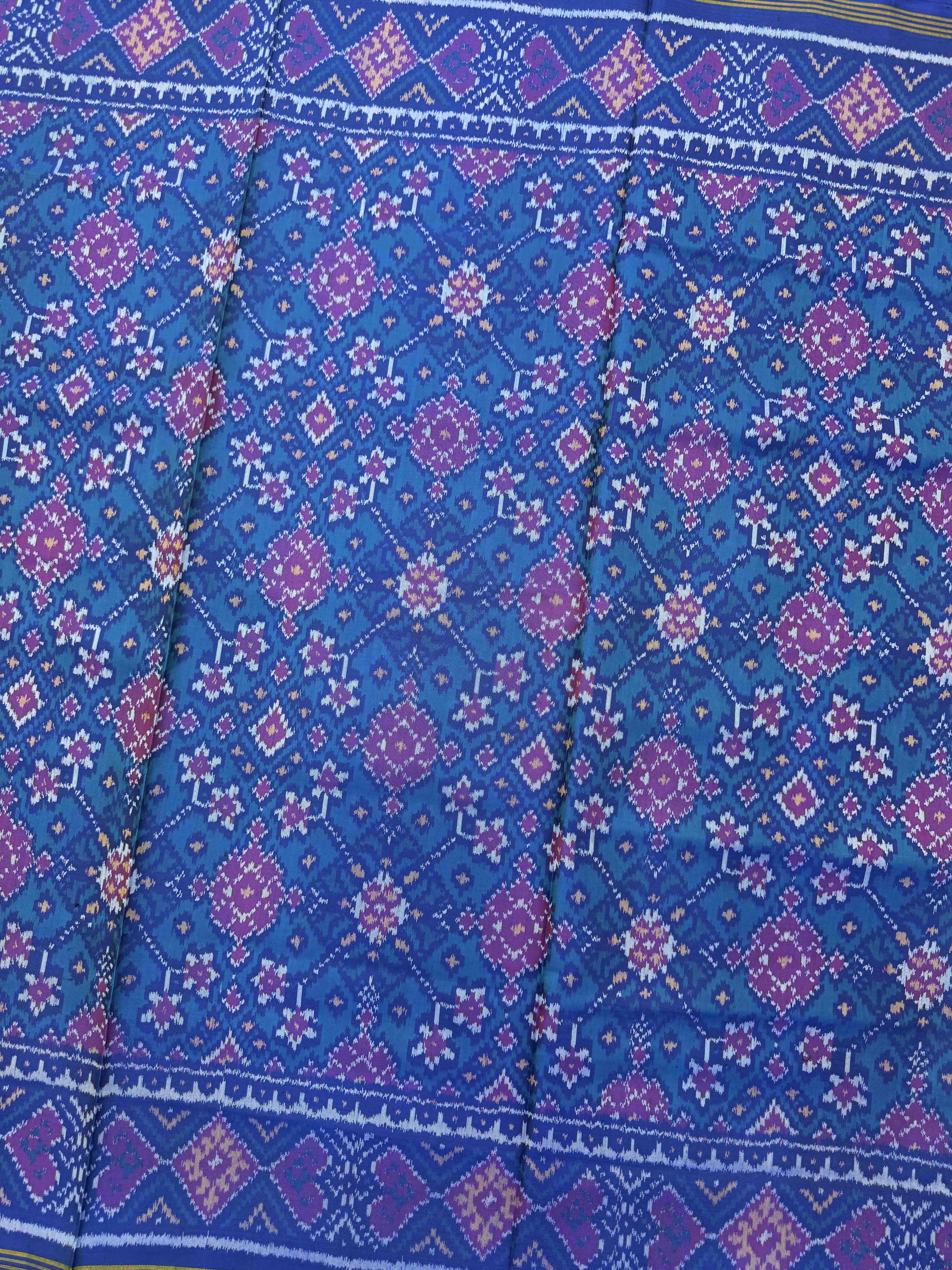 Peacock Blue Navratan Single Ikat Patan Patola Saree