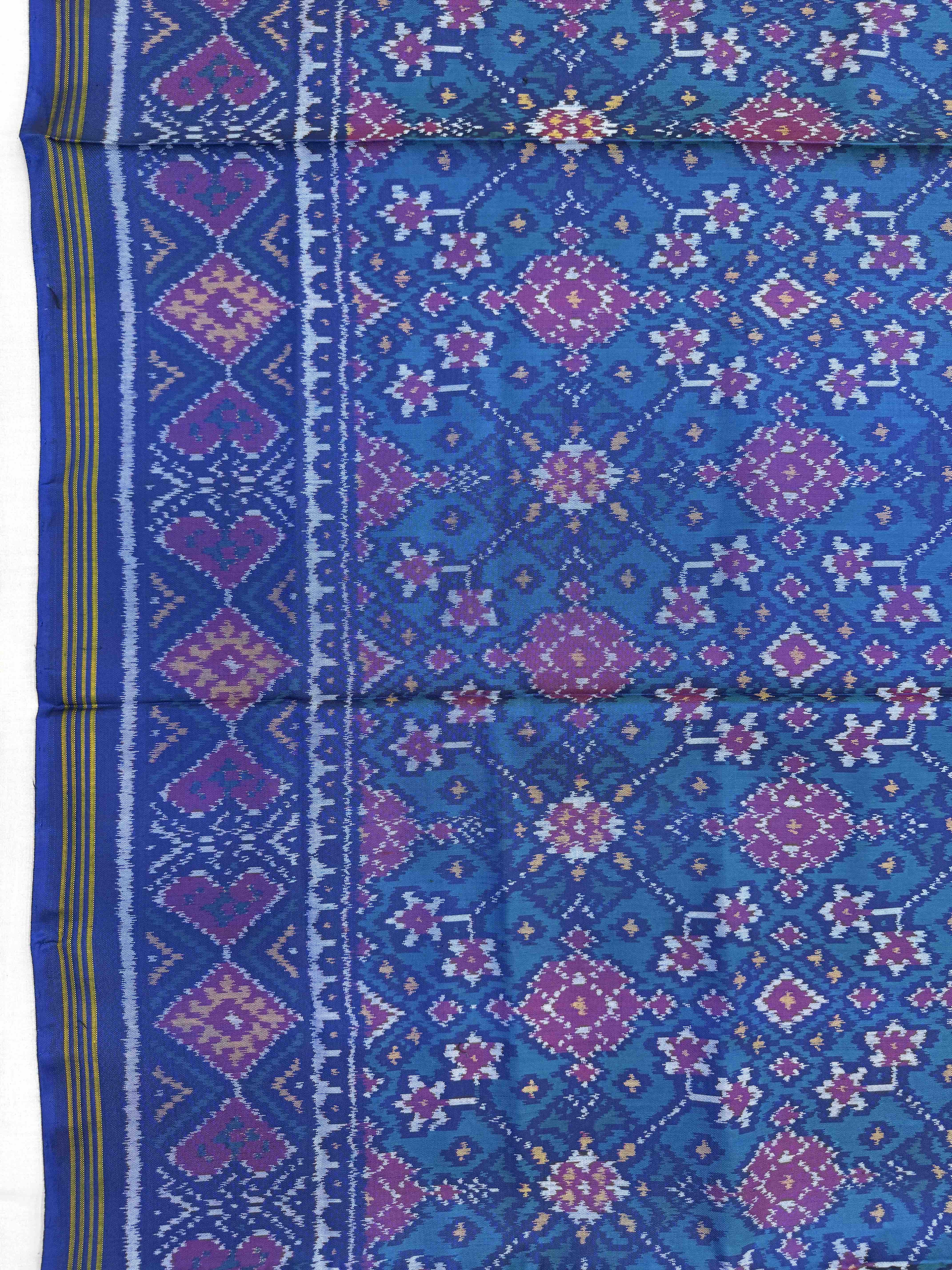 Peacock Blue Navratan Single Ikat Patan Patola Saree