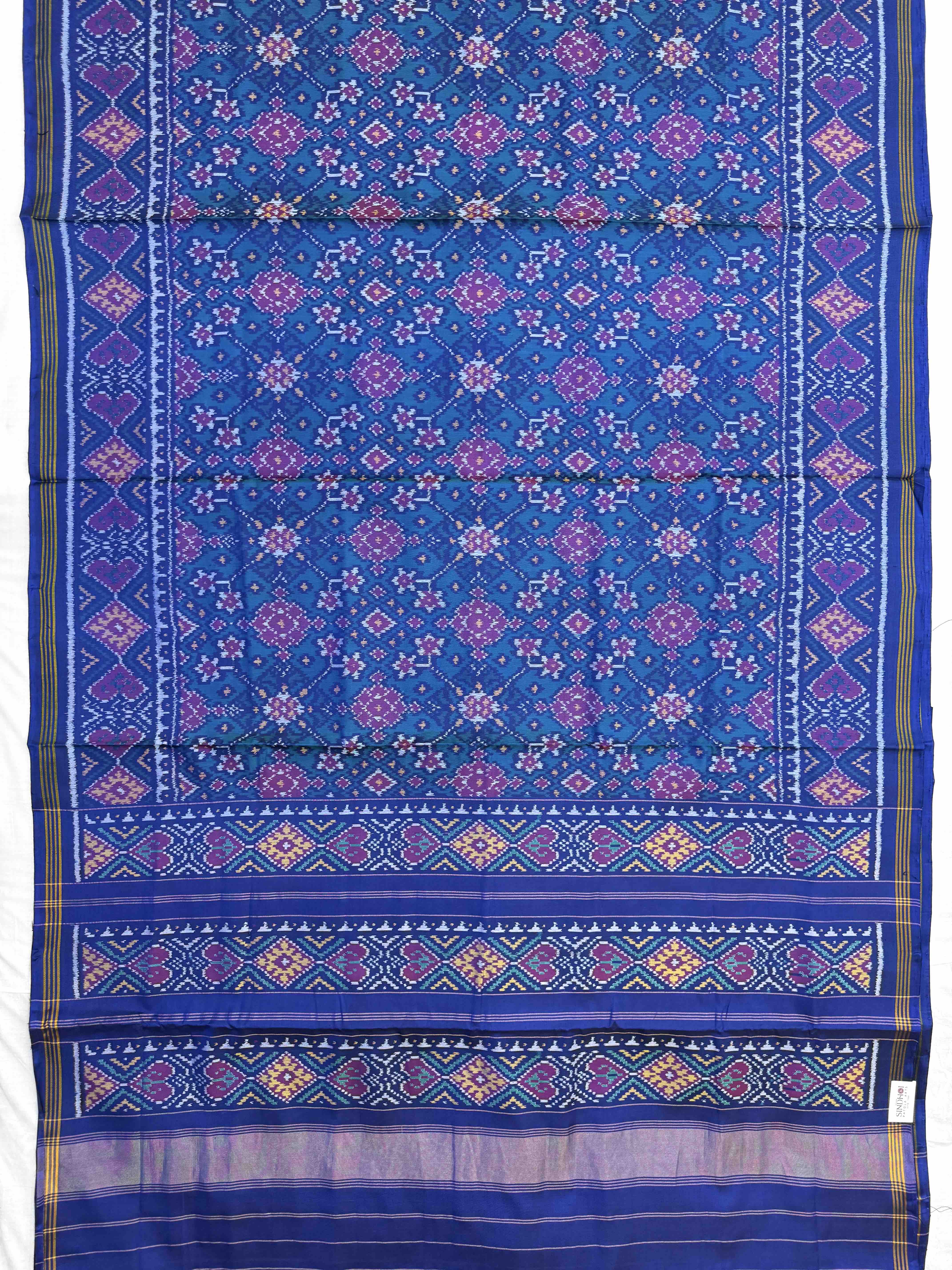 Peacock Blue Navratan Single Ikat Patan Patola Saree