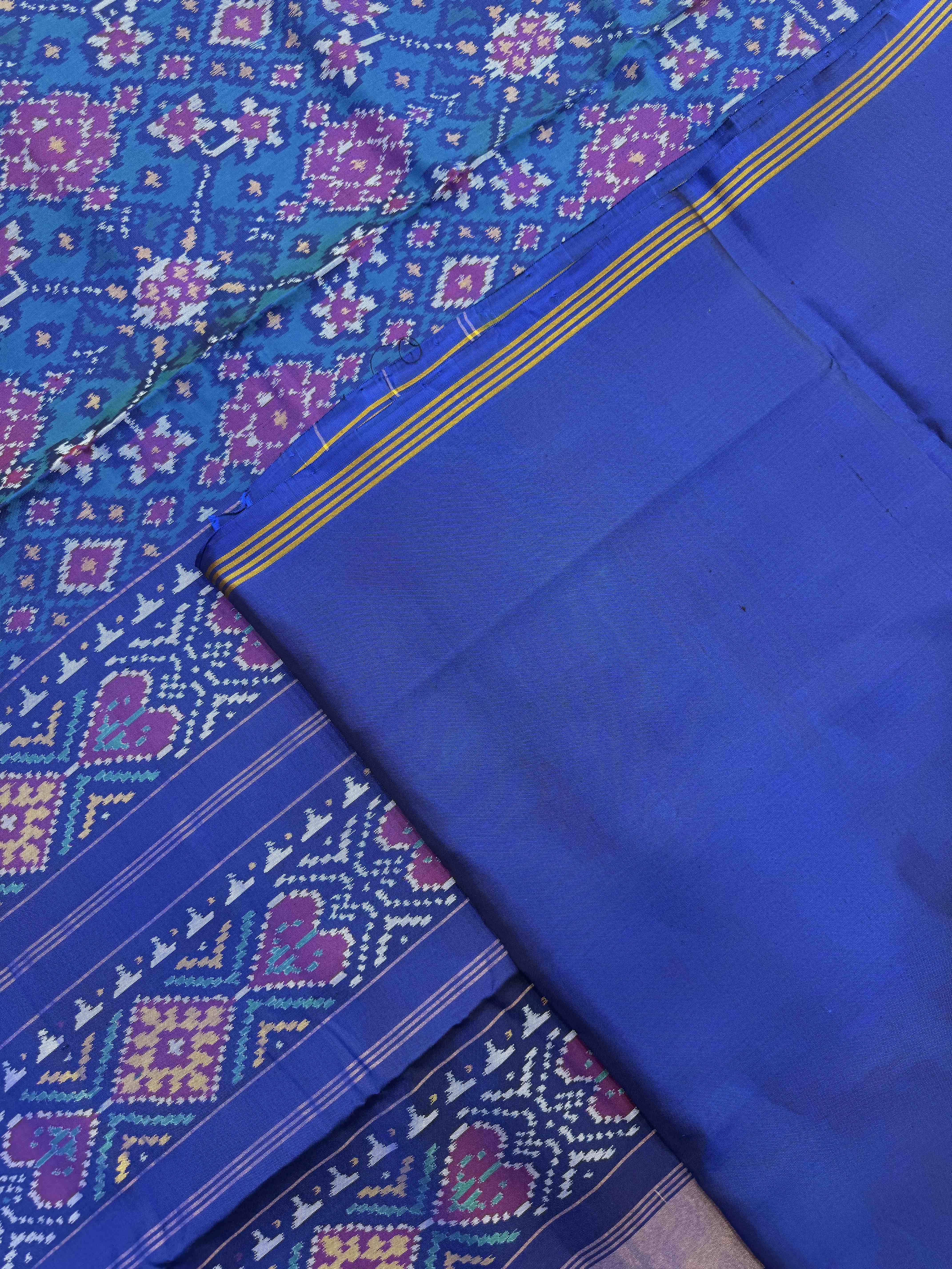 Peacock Blue Navratan Single Ikat Patan Patola Saree
