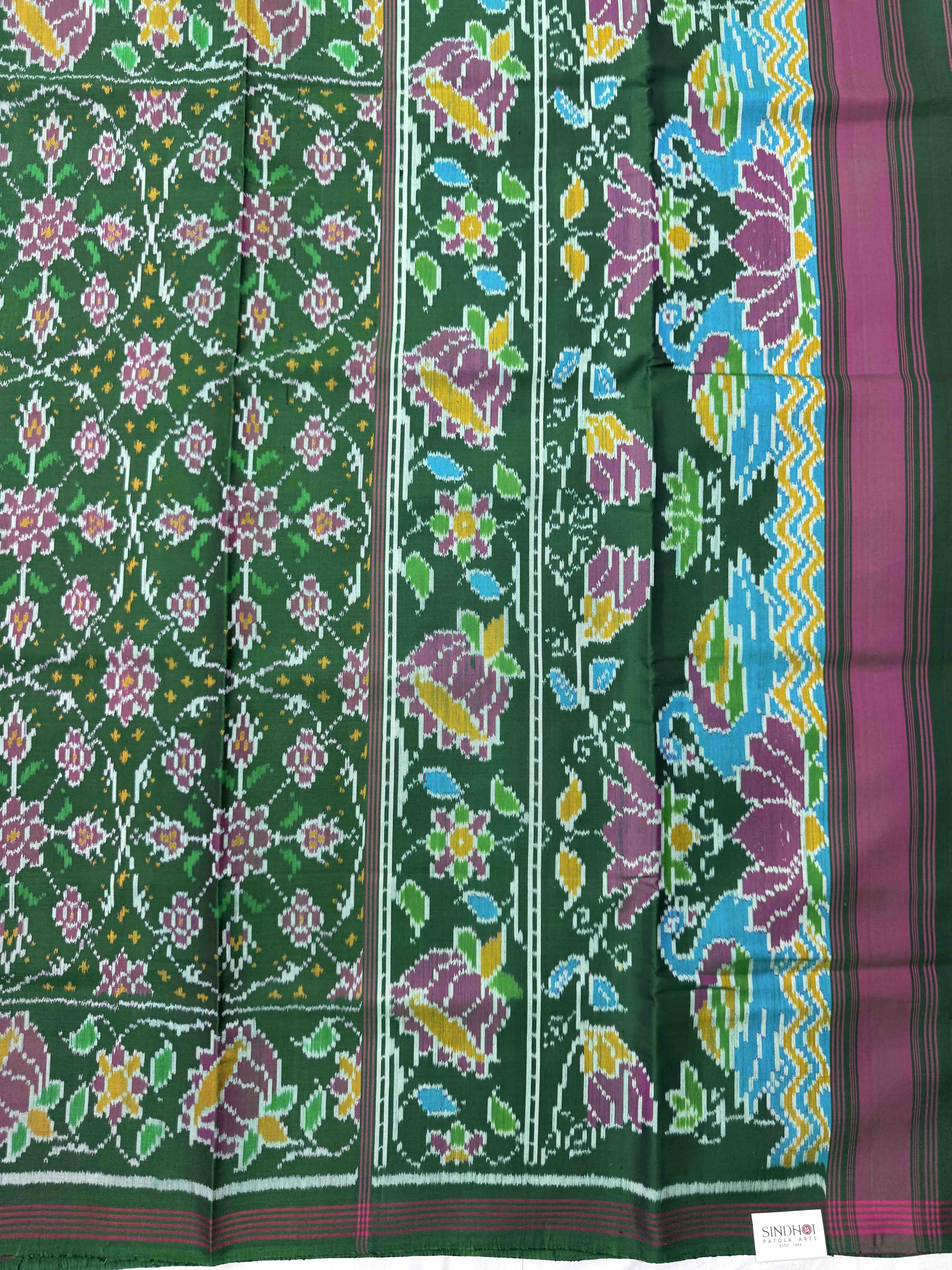 Green Chhabdi Single Ikat Patan Patola Saree