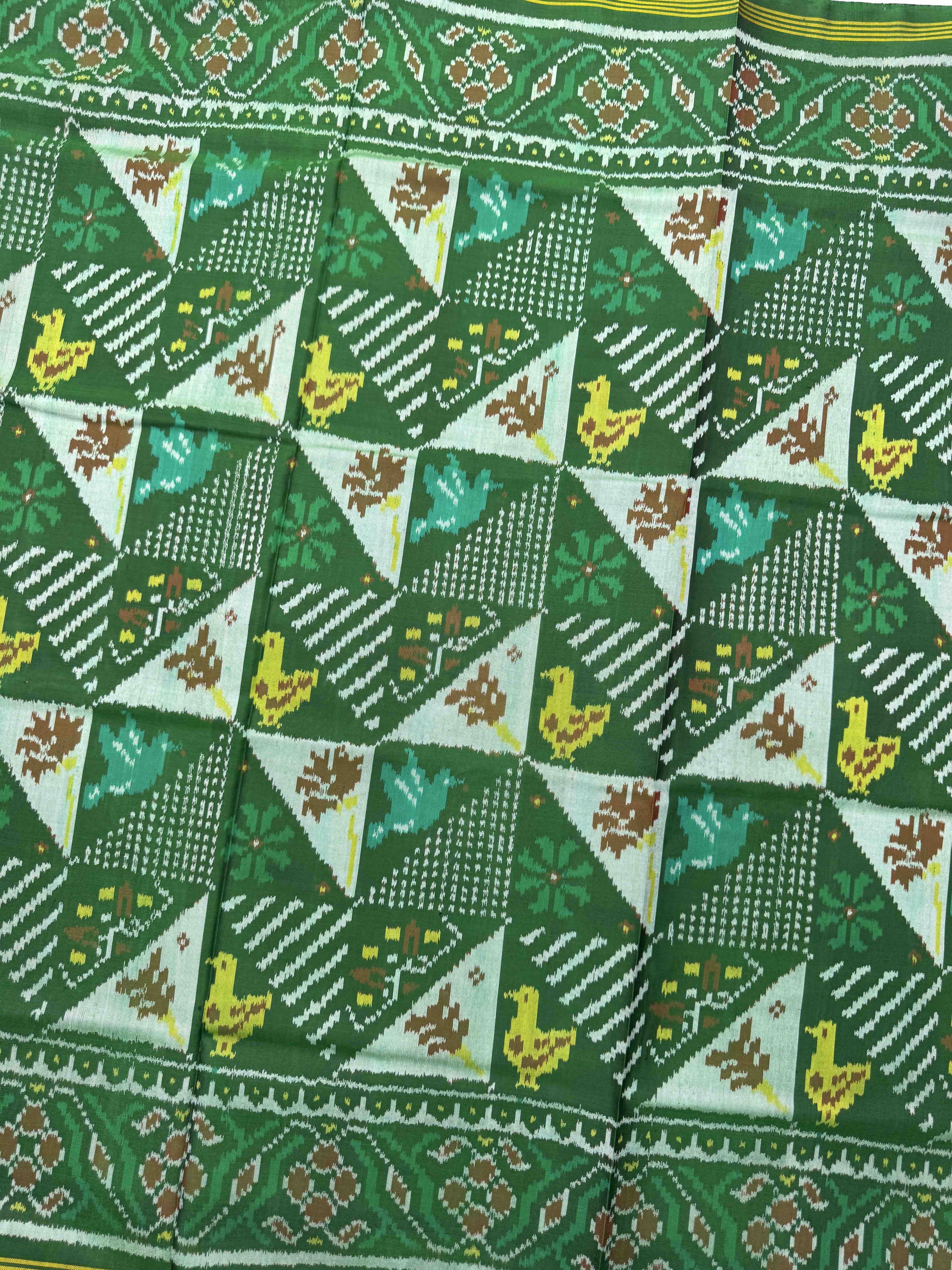 Green Small Narikunj Fancy Single Ikat Patan Patola Saree