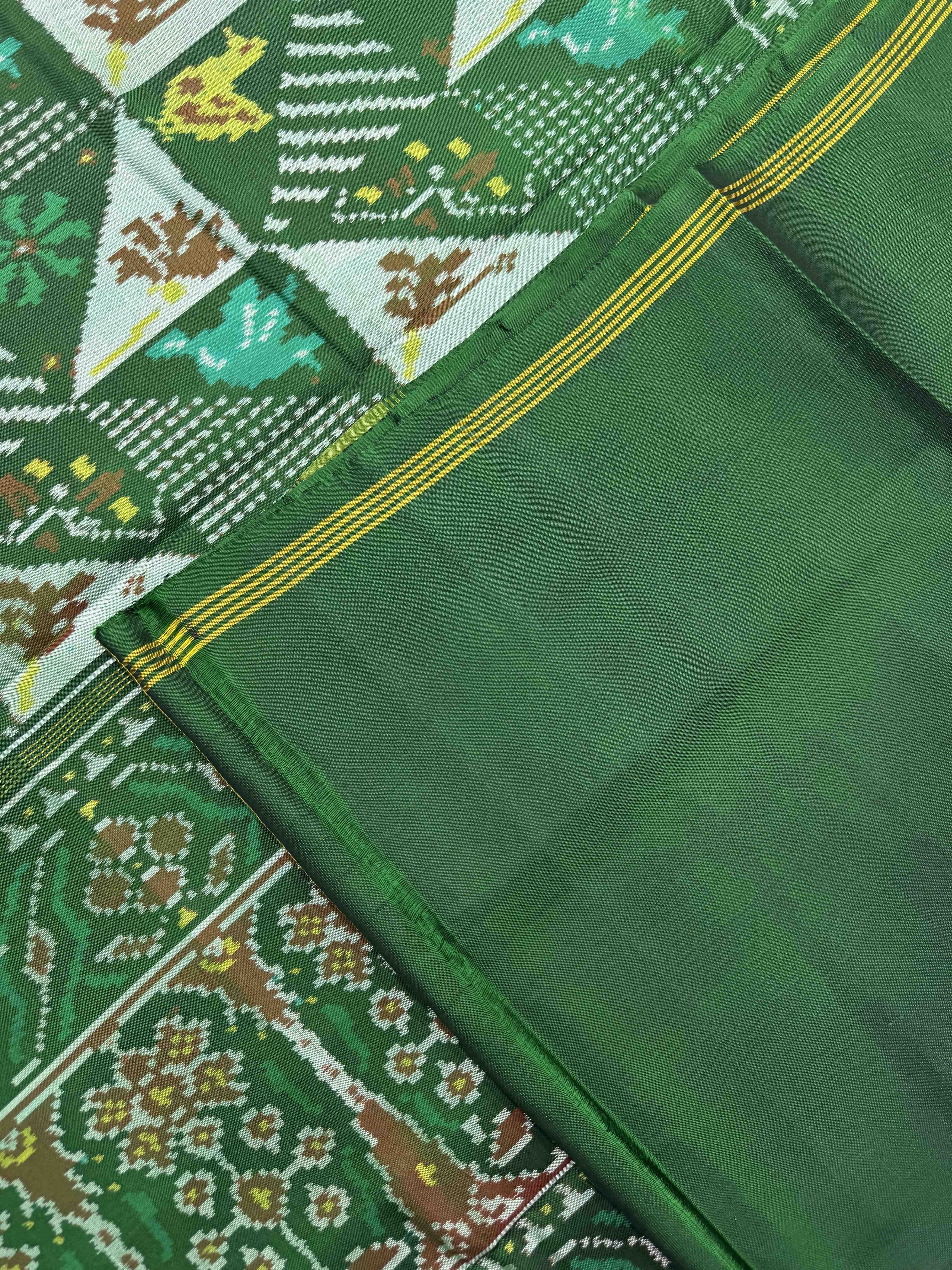 Green Small Narikunj Fancy Single Ikat Patan Patola Saree