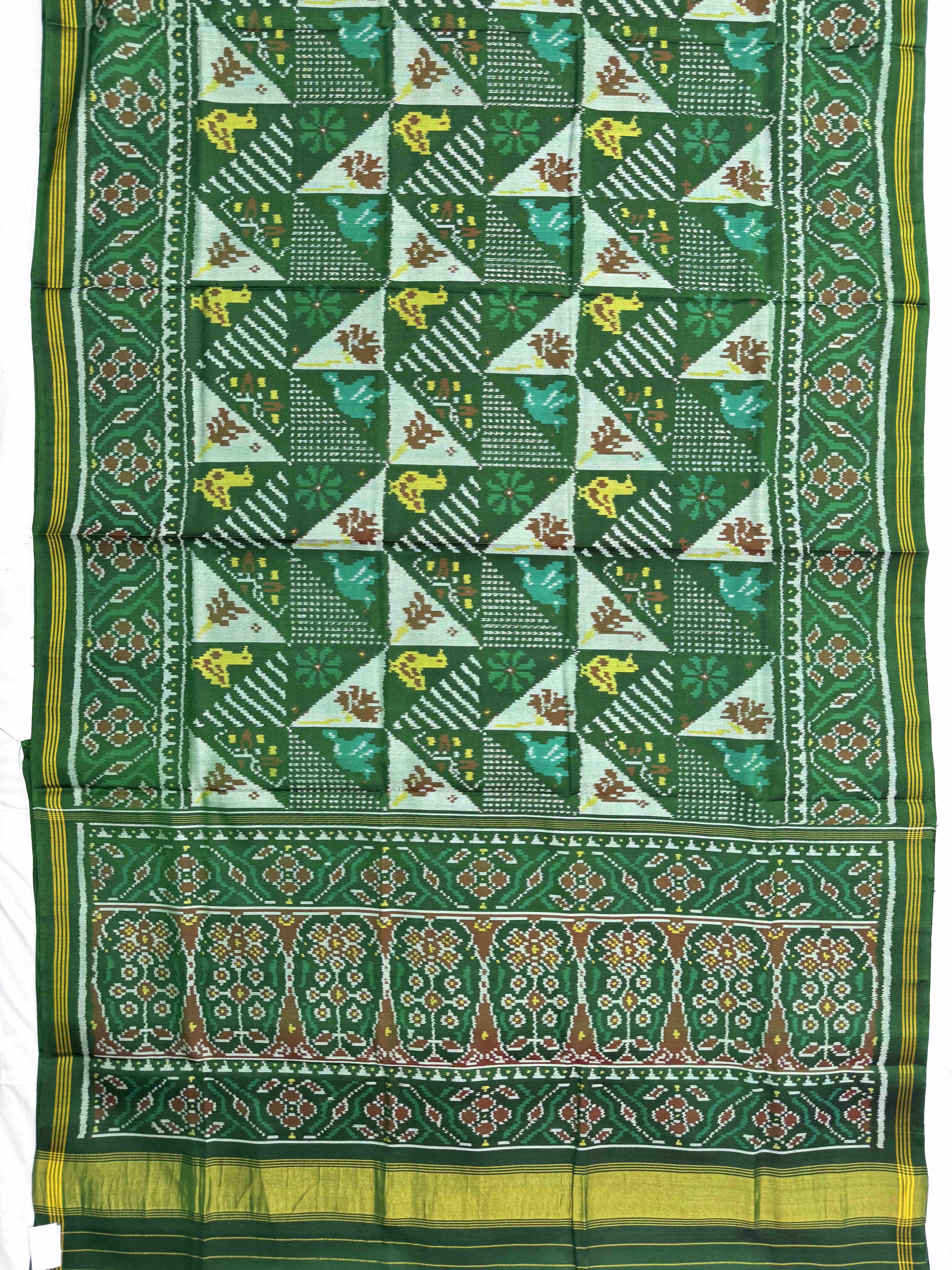 Green Small Narikunj Fancy Single Ikat Patan Patola Saree