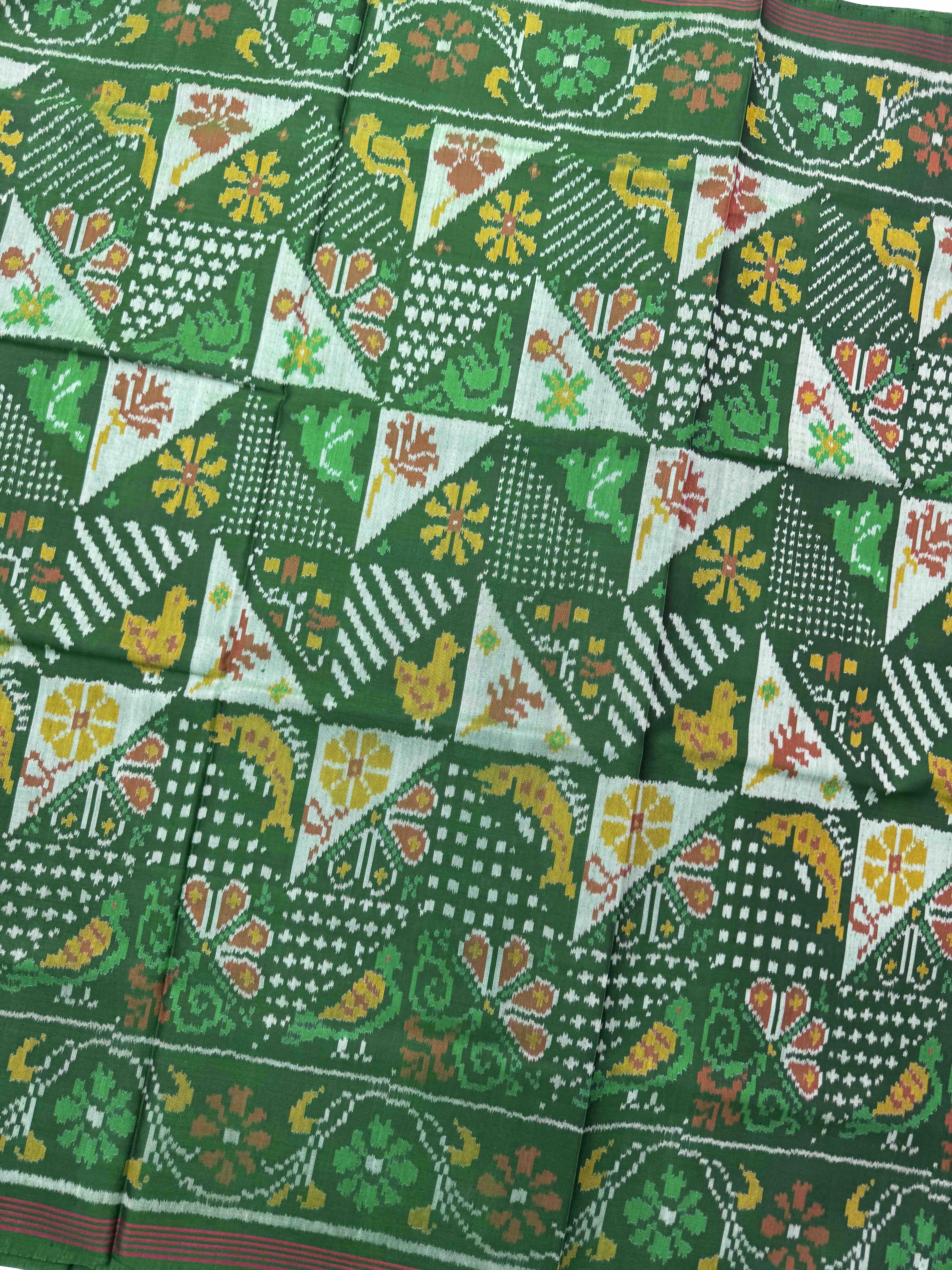Green Small Narikunj Fancy Single Ikat Patan Patola Saree