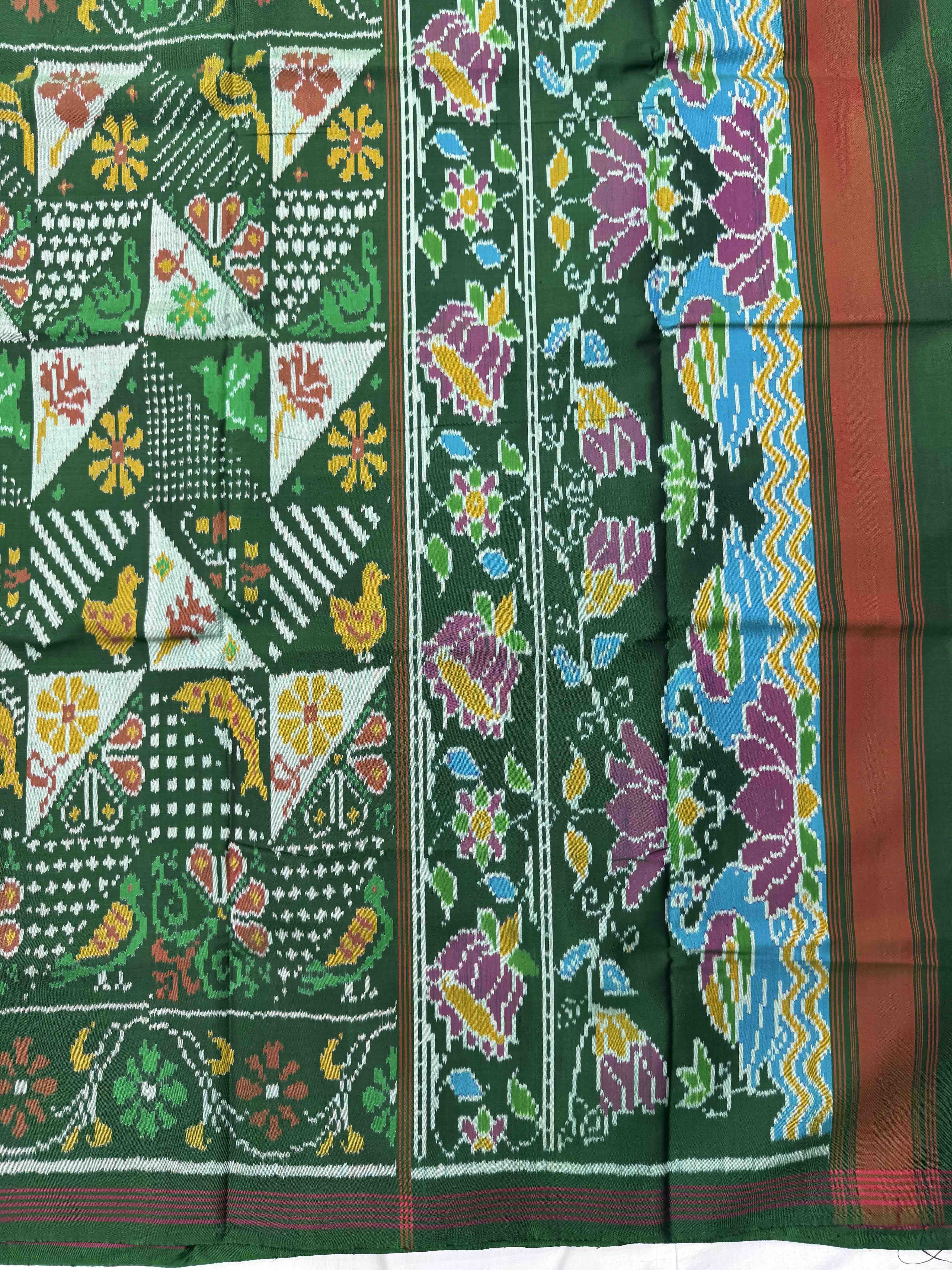Green Small Narikunj Fancy Single Ikat Patan Patola Saree