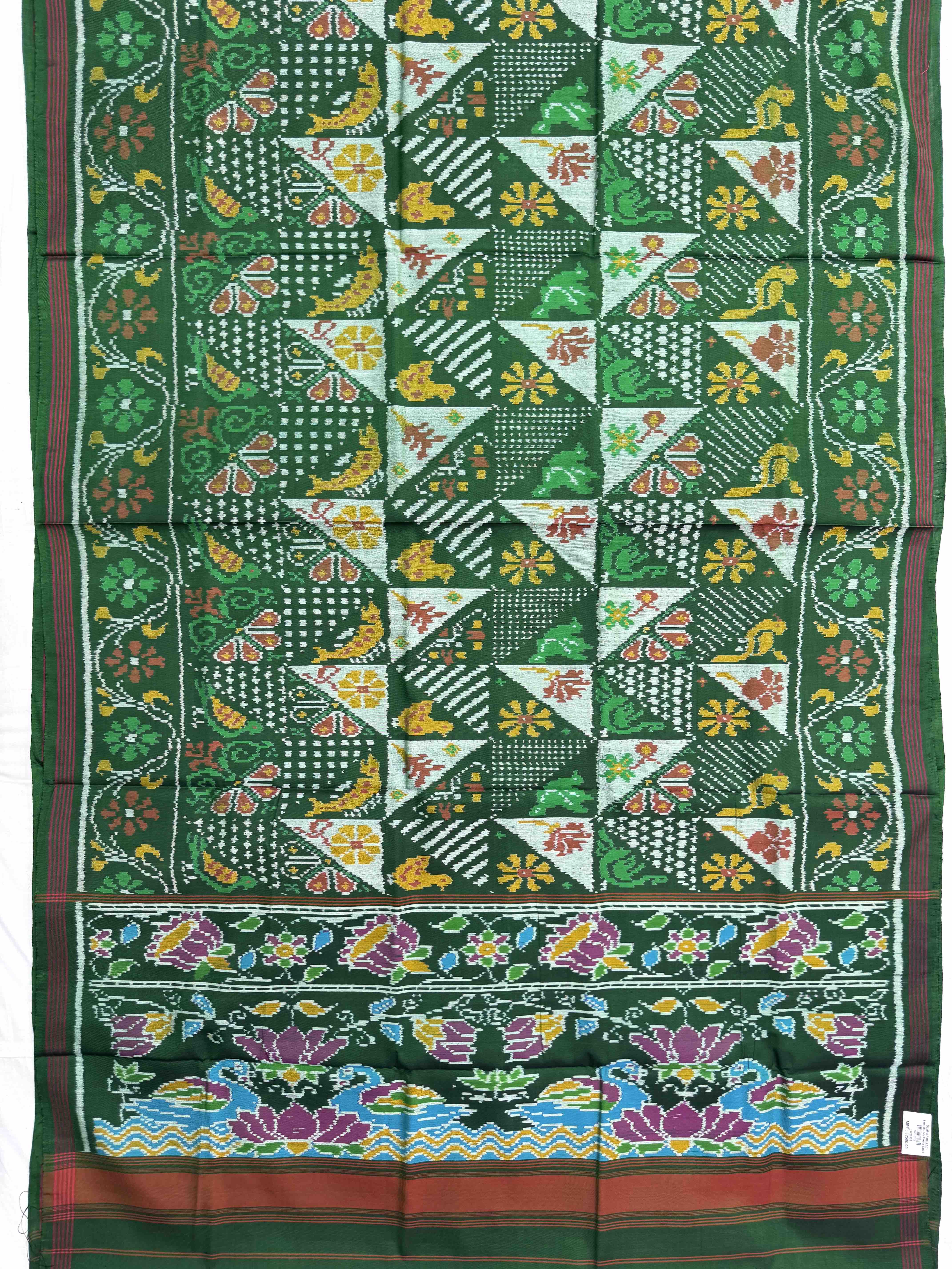 Green Small Narikunj Fancy Single Ikat Patan Patola Saree