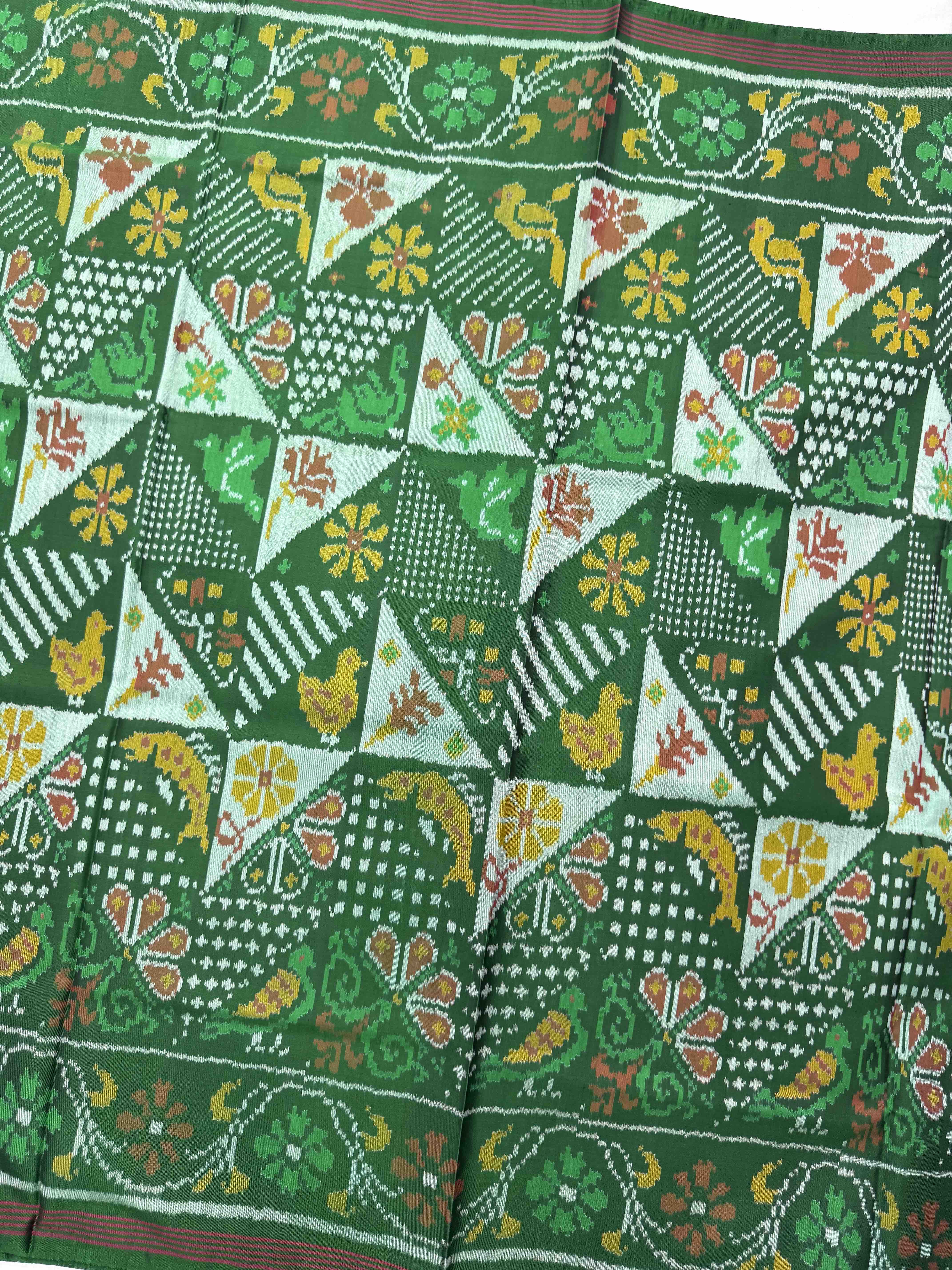 Green Small Narikunj Fancy Single Ikat Patan Patola Saree
