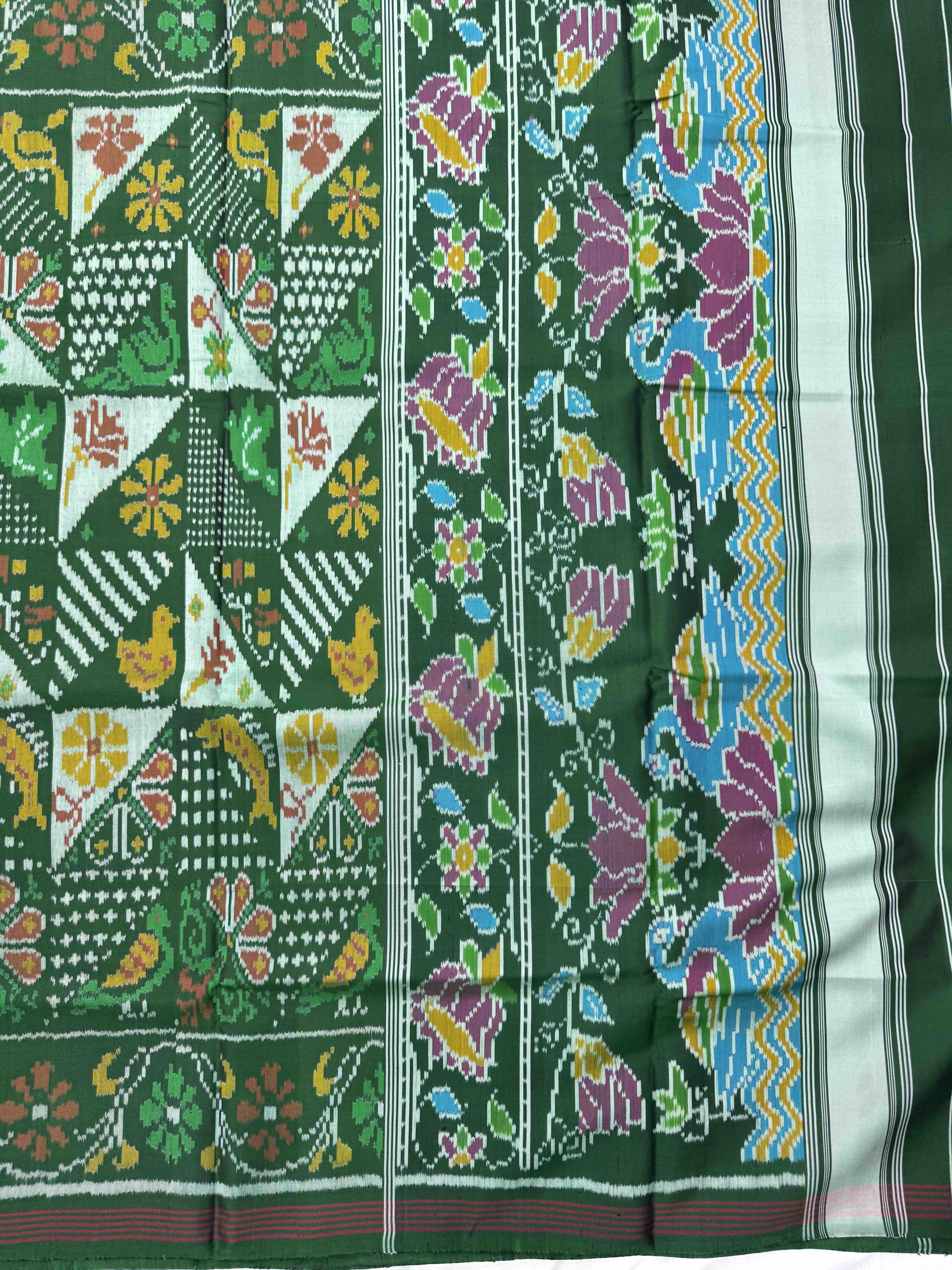 Green Small Narikunj Fancy Single Ikat Patan Patola Saree