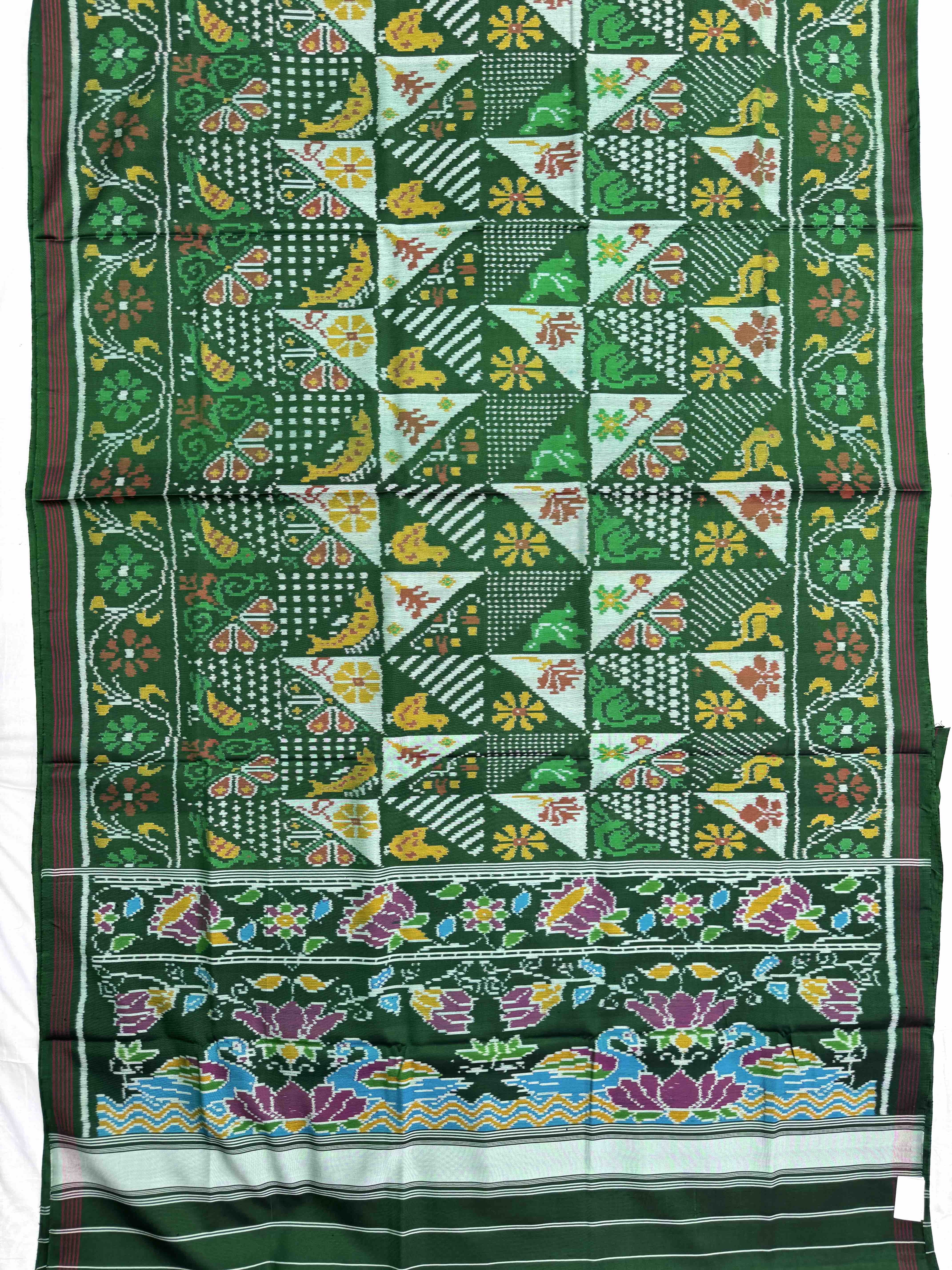 Green Small Narikunj Fancy Single Ikat Patan Patola Saree