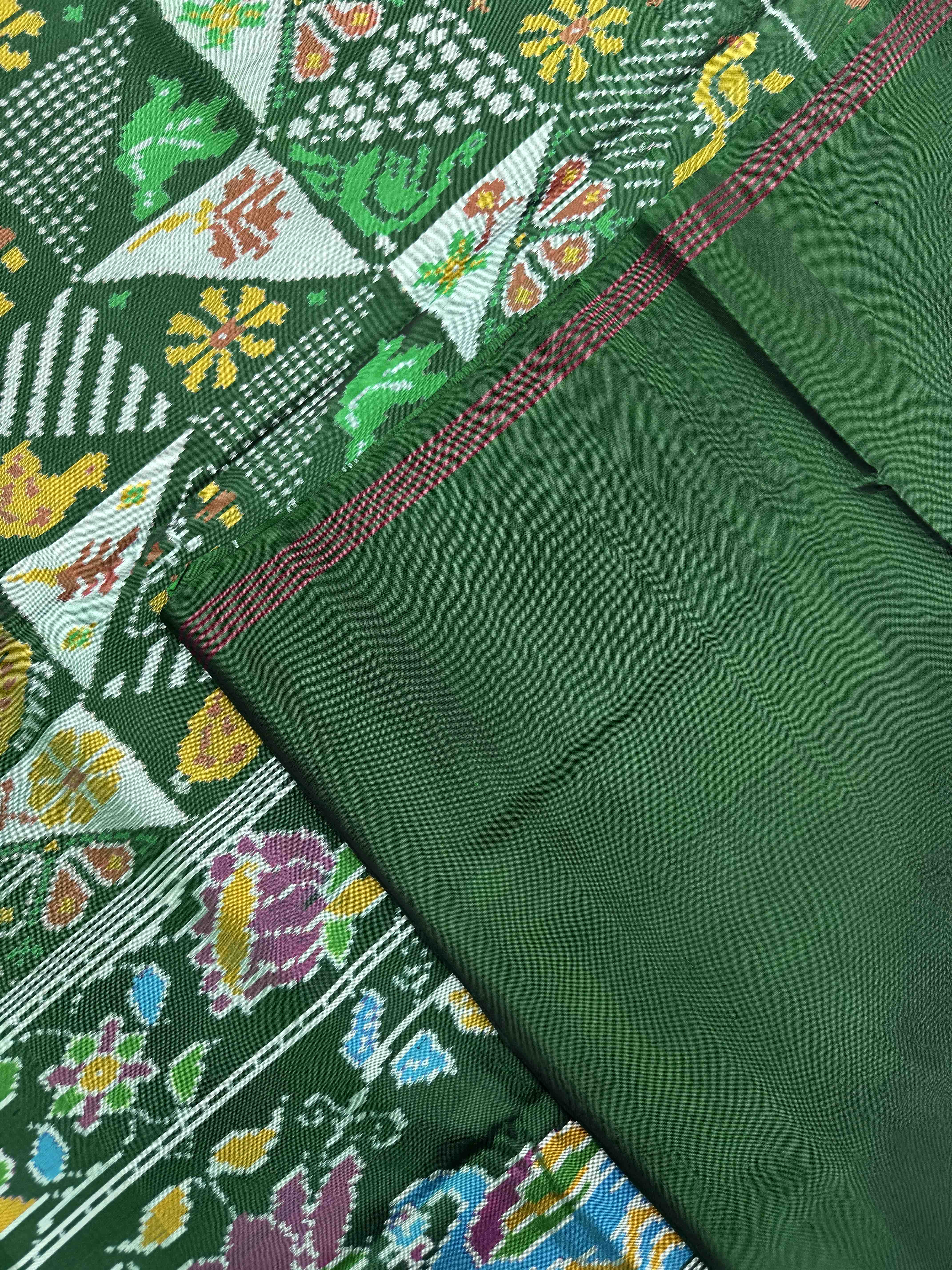 Green Small Narikunj Fancy Single Ikat Patan Patola Saree