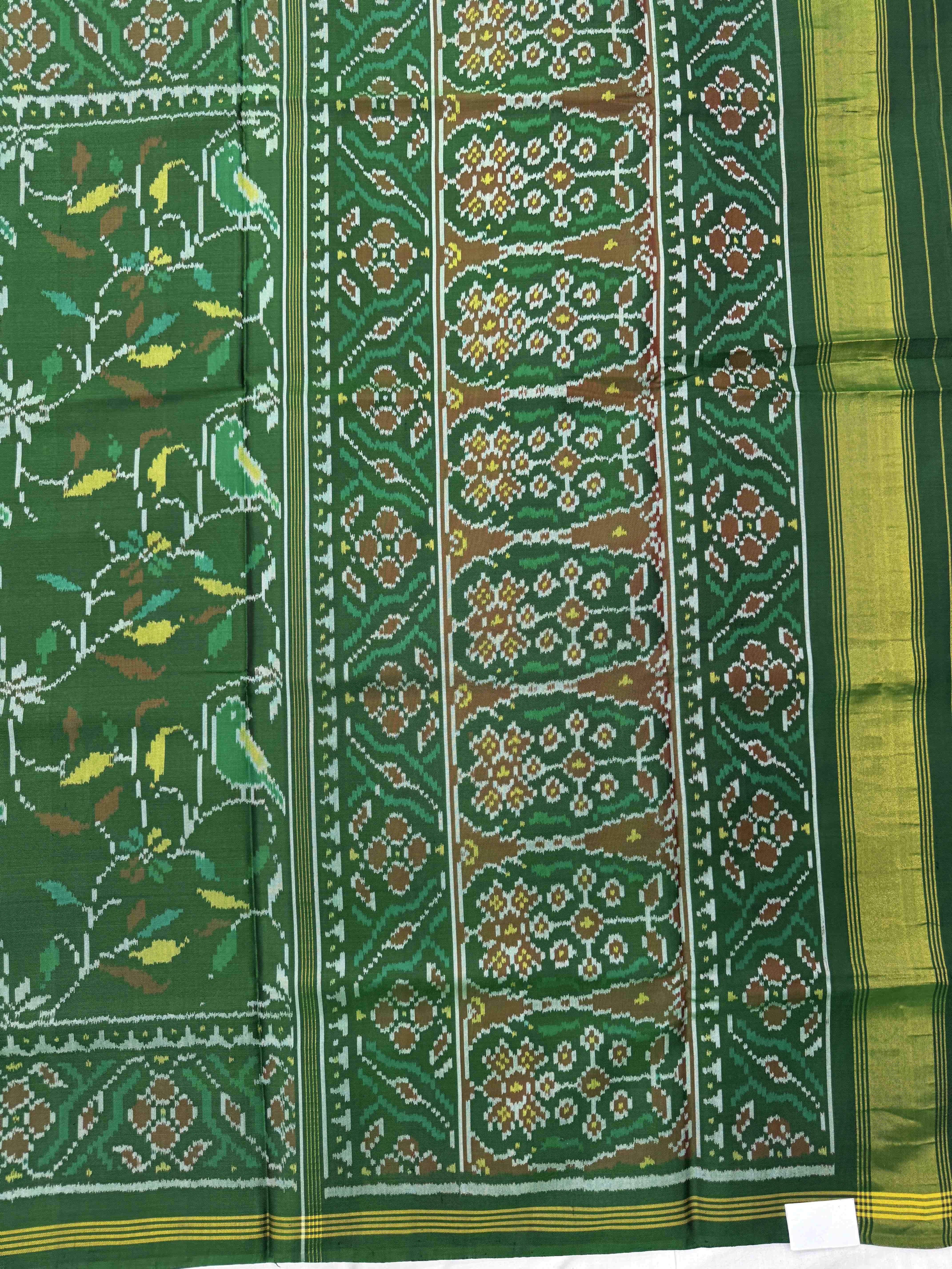 Green Bird Flower Leaves Single Ikat Patan Patola Saree