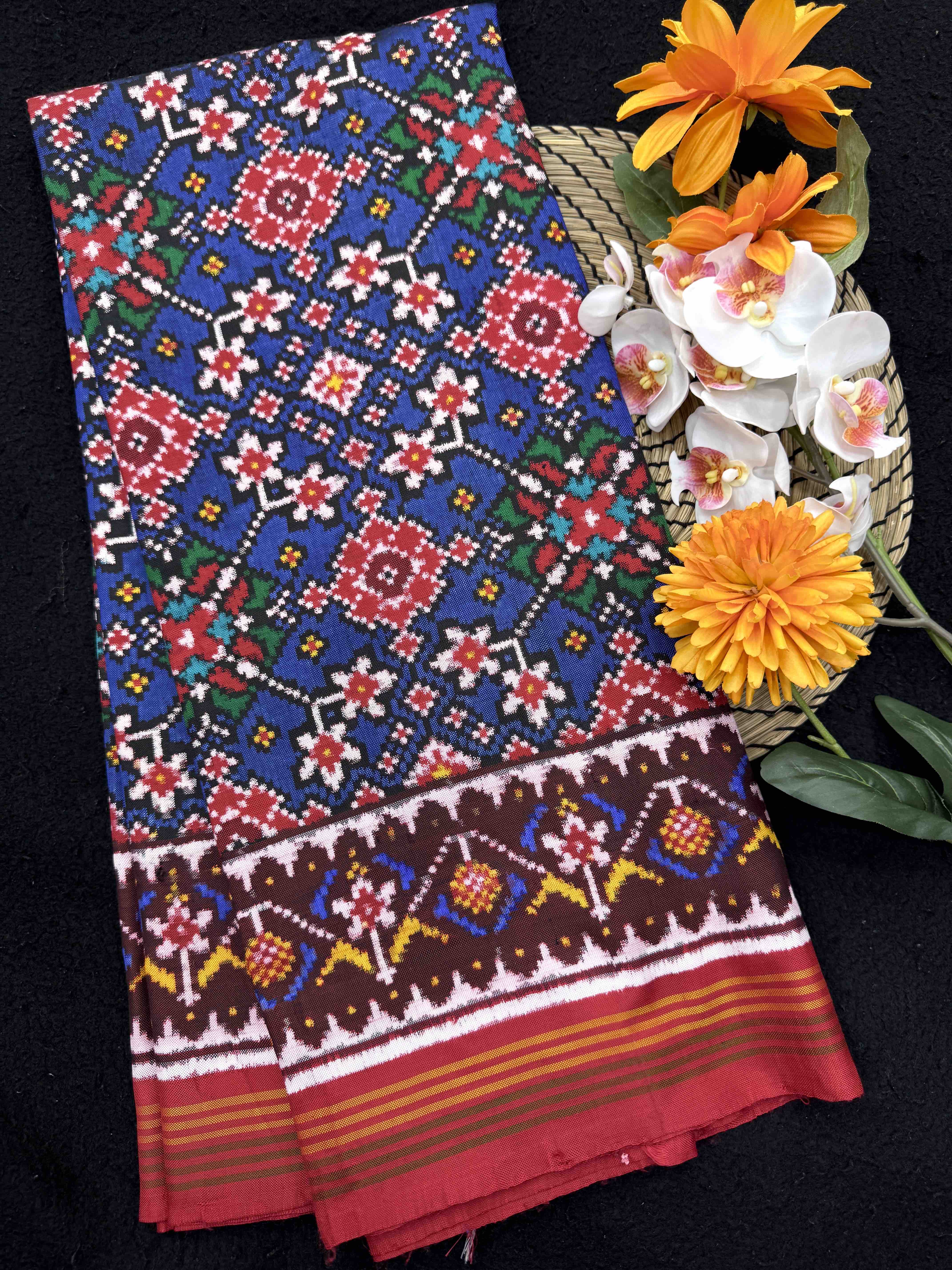Red & Blue Navratan Double Ikat Patan Patola Saree