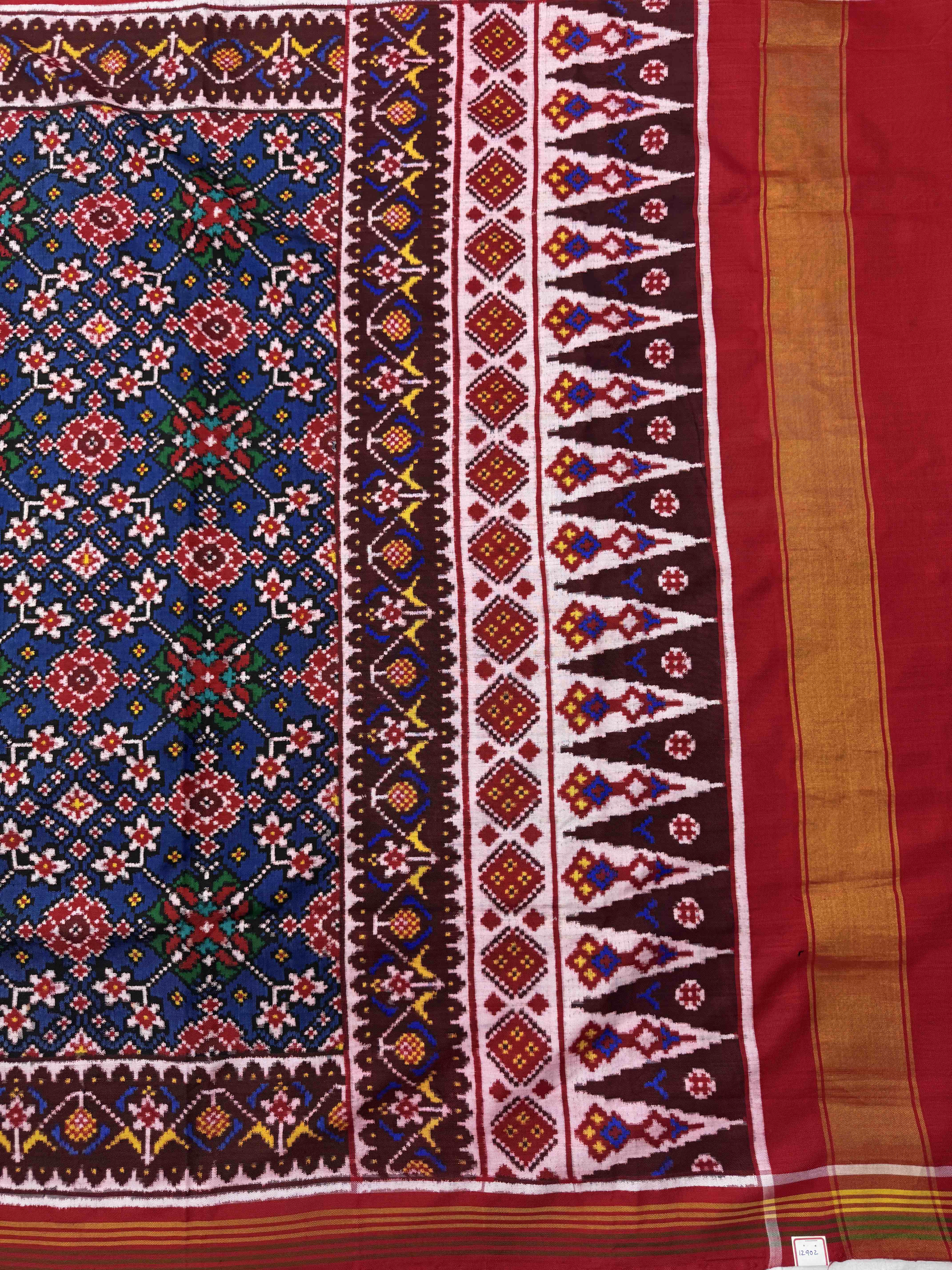Red & Blue Navratan Double Ikat Patan Patola Saree