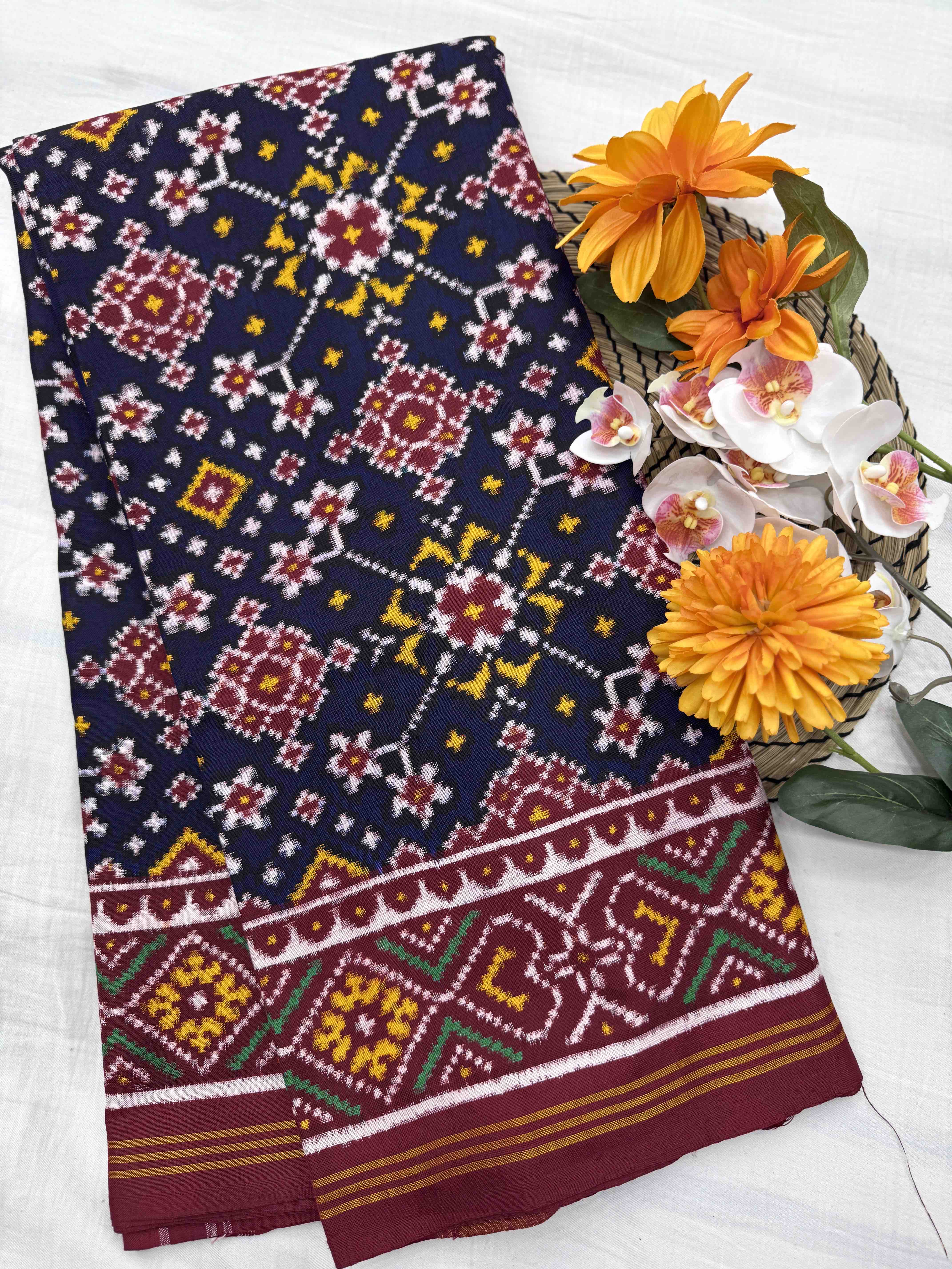 Maroon & Dark Blue Navratan Double Ikat Patan Patola Saree