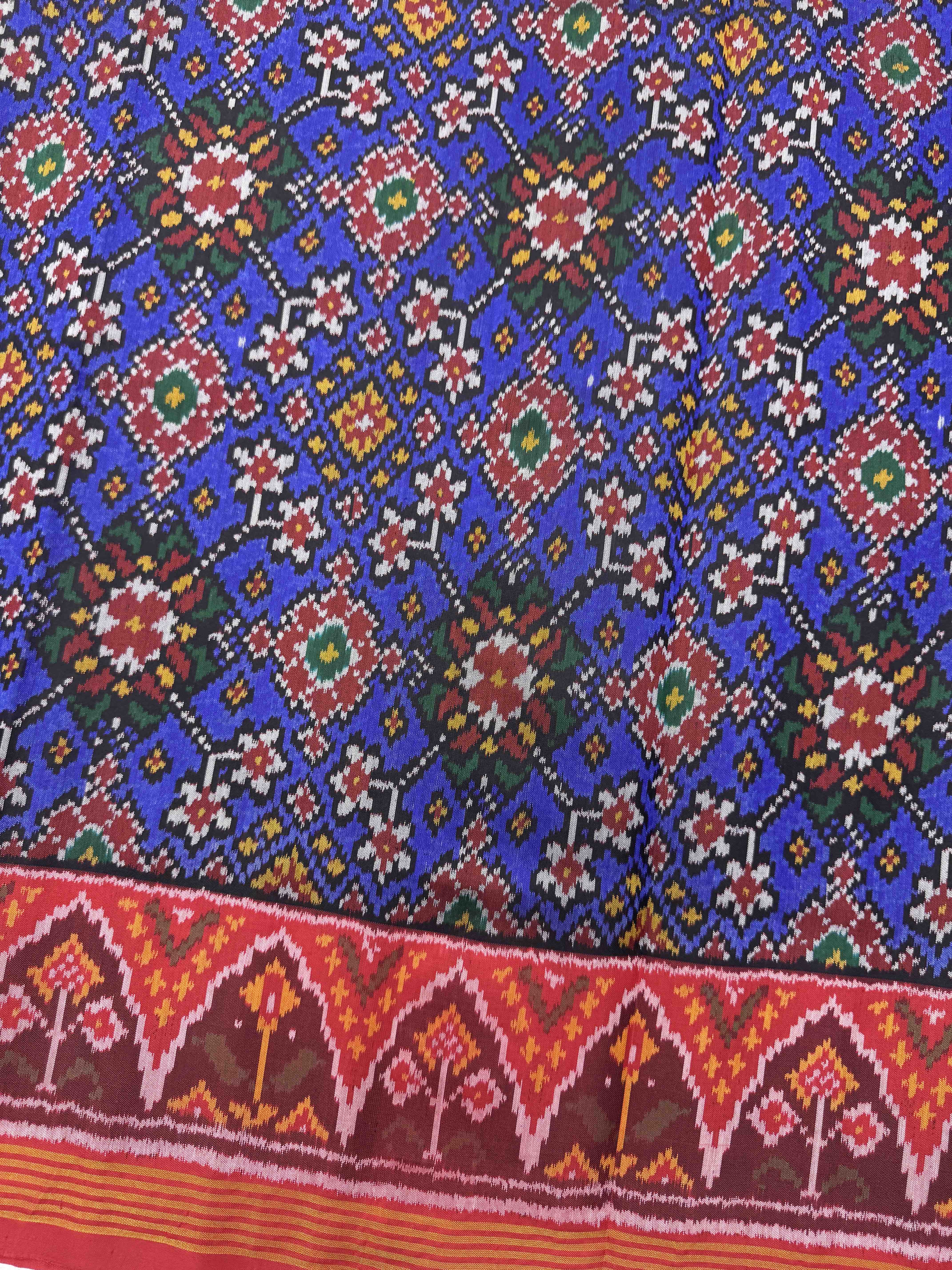 Red & Blue Navratan Single Ikat Patan Patola Saree