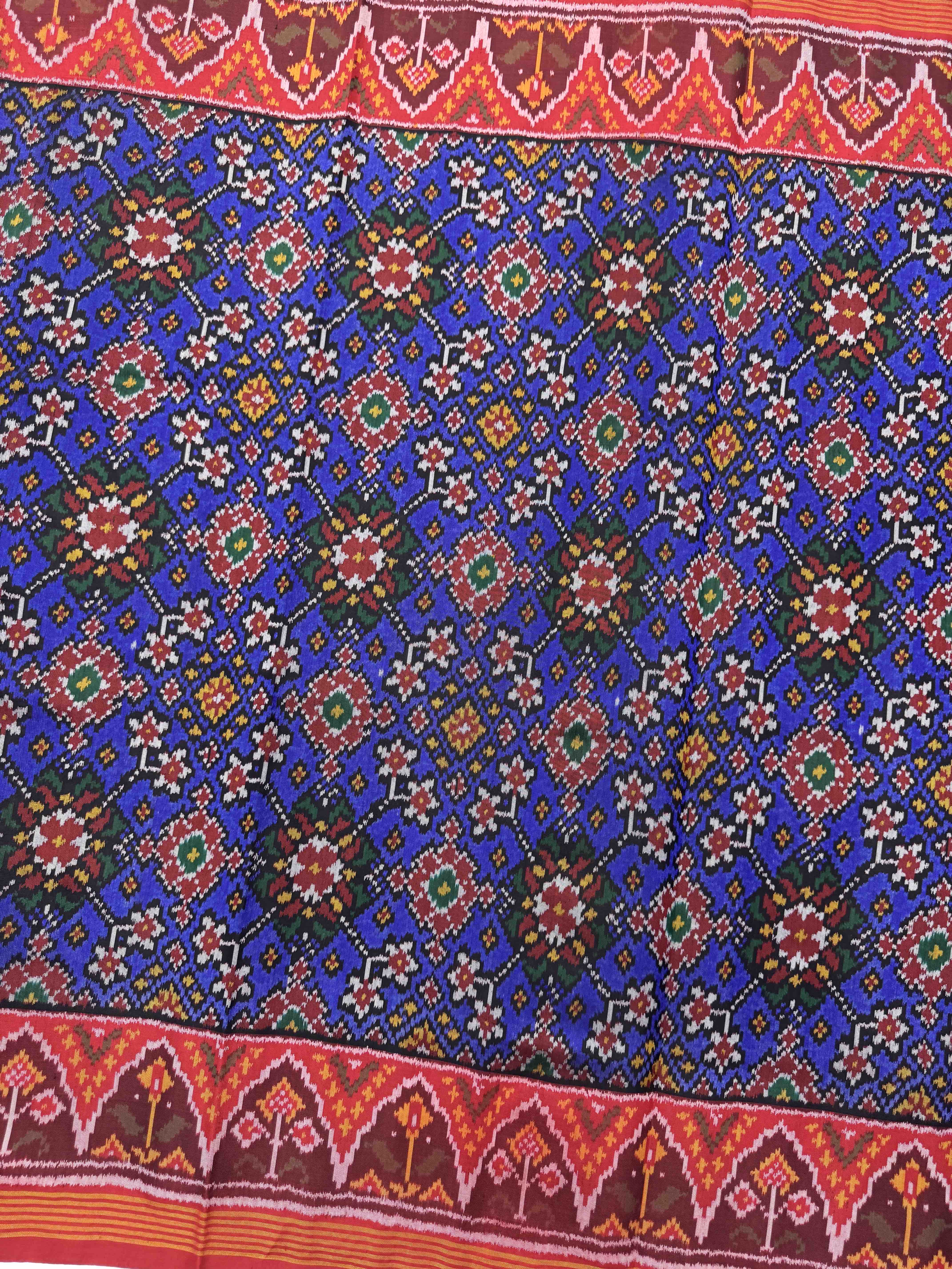 Red & Blue Navratan Single Ikat Patan Patola Saree