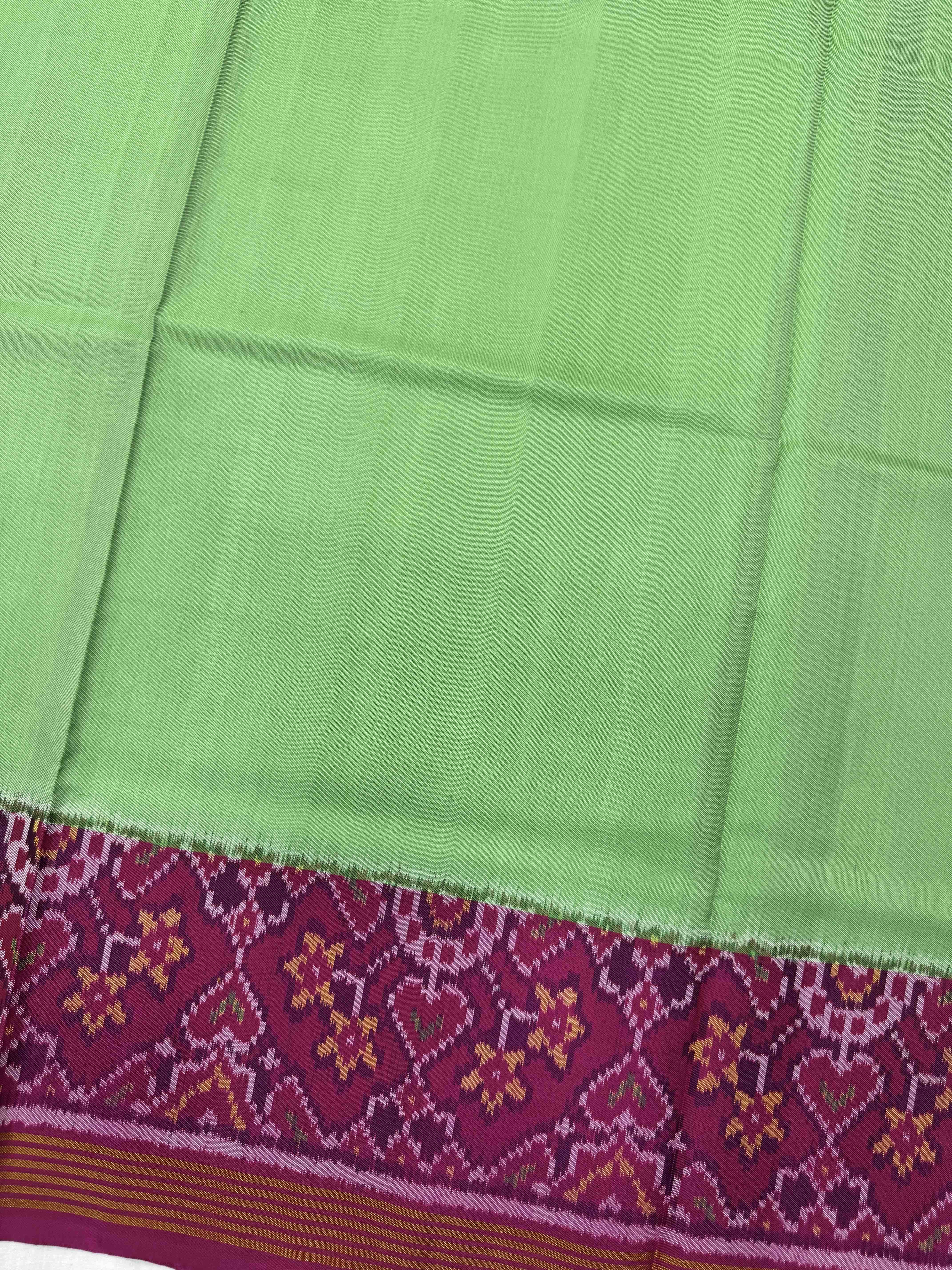 Pink & Light Green Plain Single Ikat Patan Patola Saree