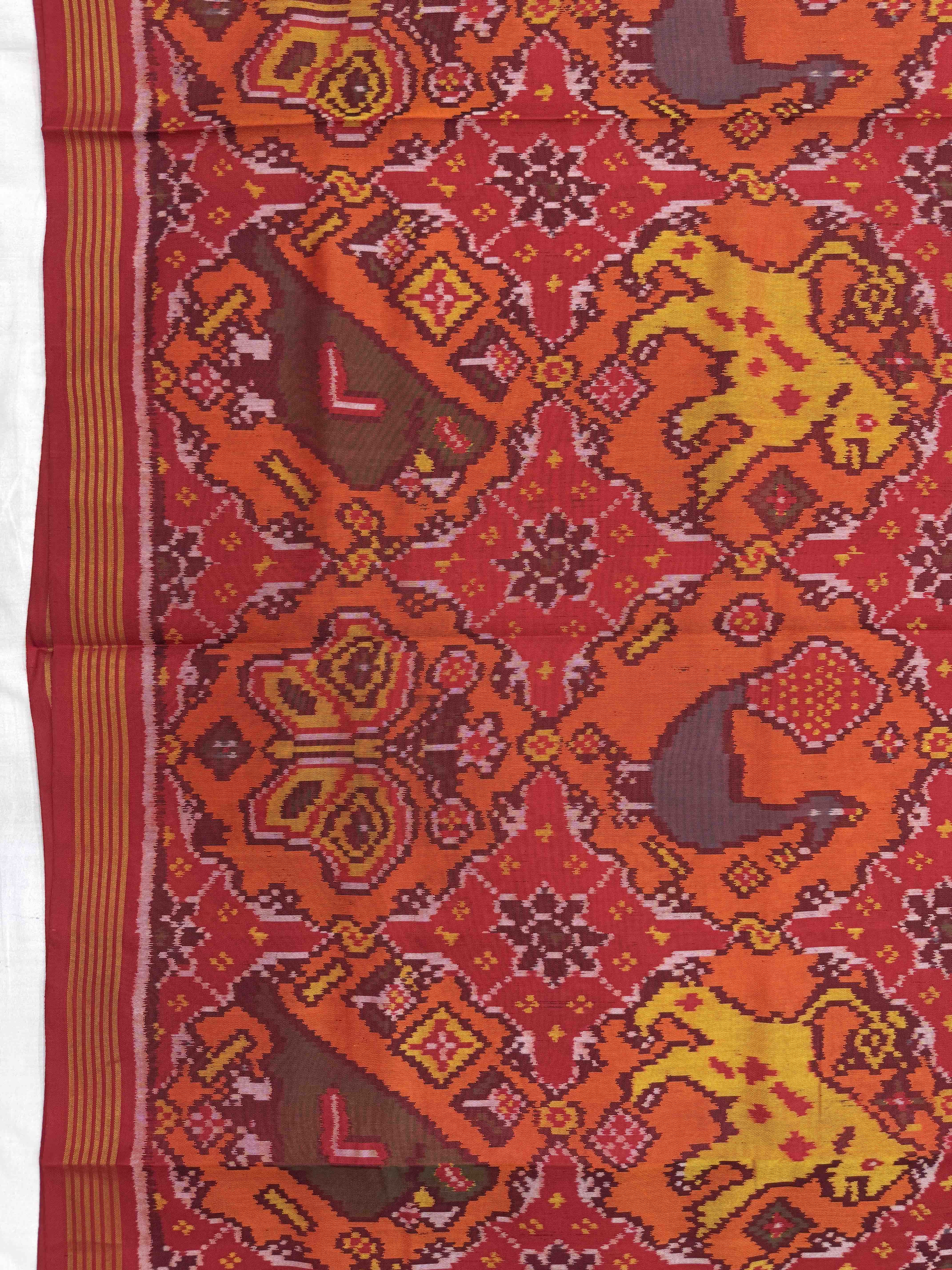 Red & Orange Narikunj Chhabdi Single Ikat Patan Patola Saree