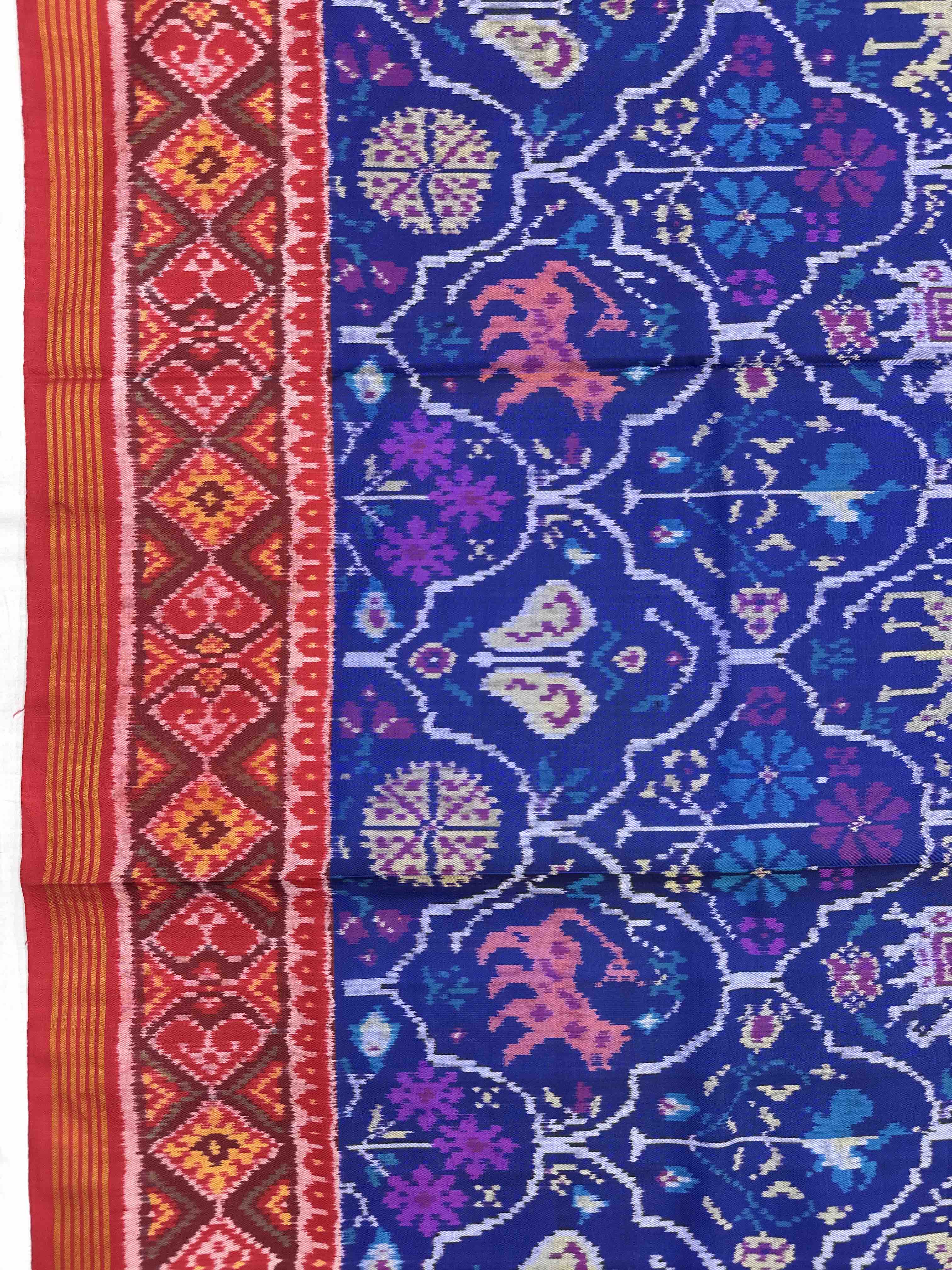 Red & Blue Nariunj Fancy Single Ikat Patan Patola Saree