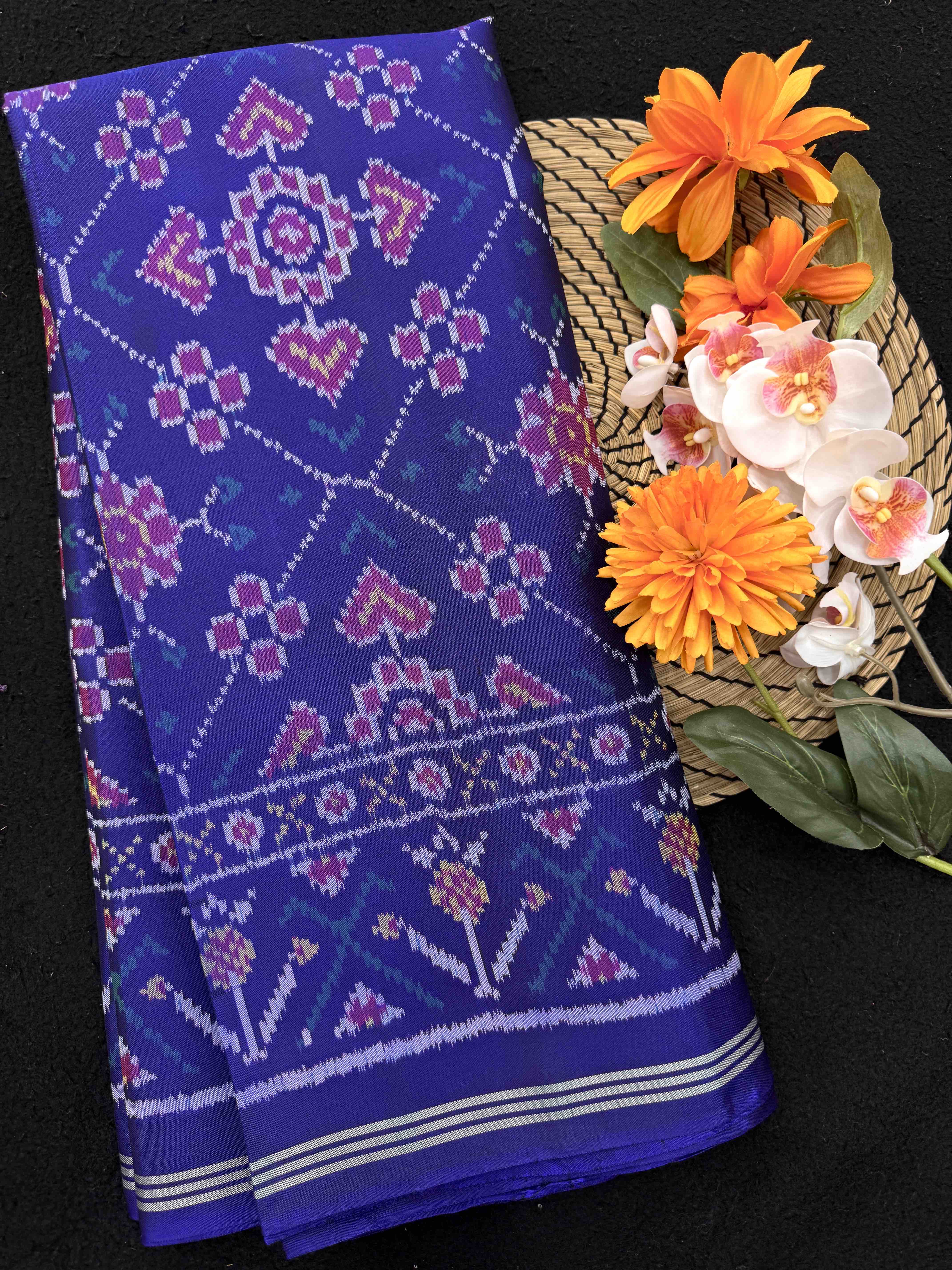 Blue Manekchowk Single Ikat Patan Patola Saree