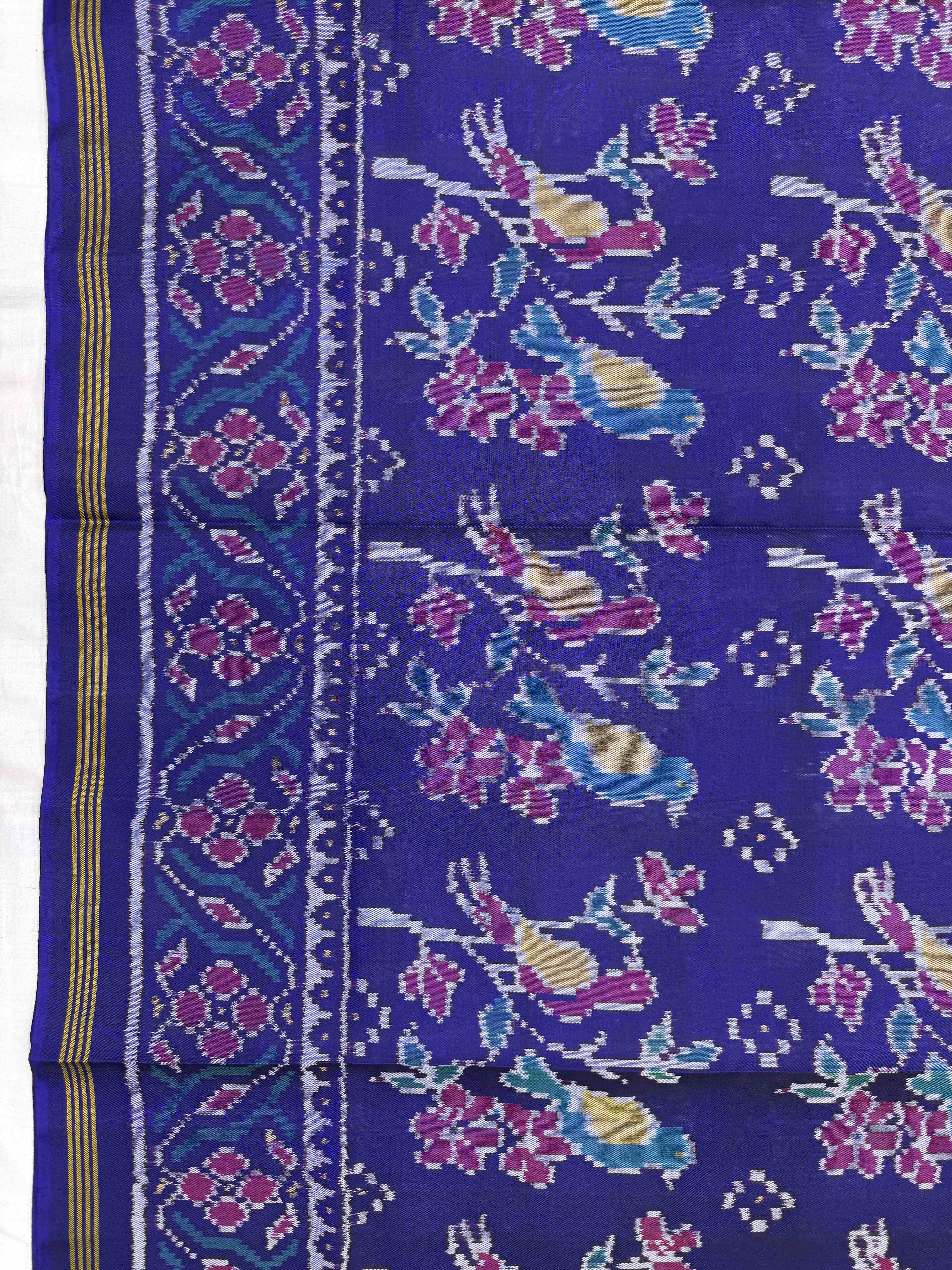 Blue Flower Bird Fancy Single Ikat Patan Patola Saree