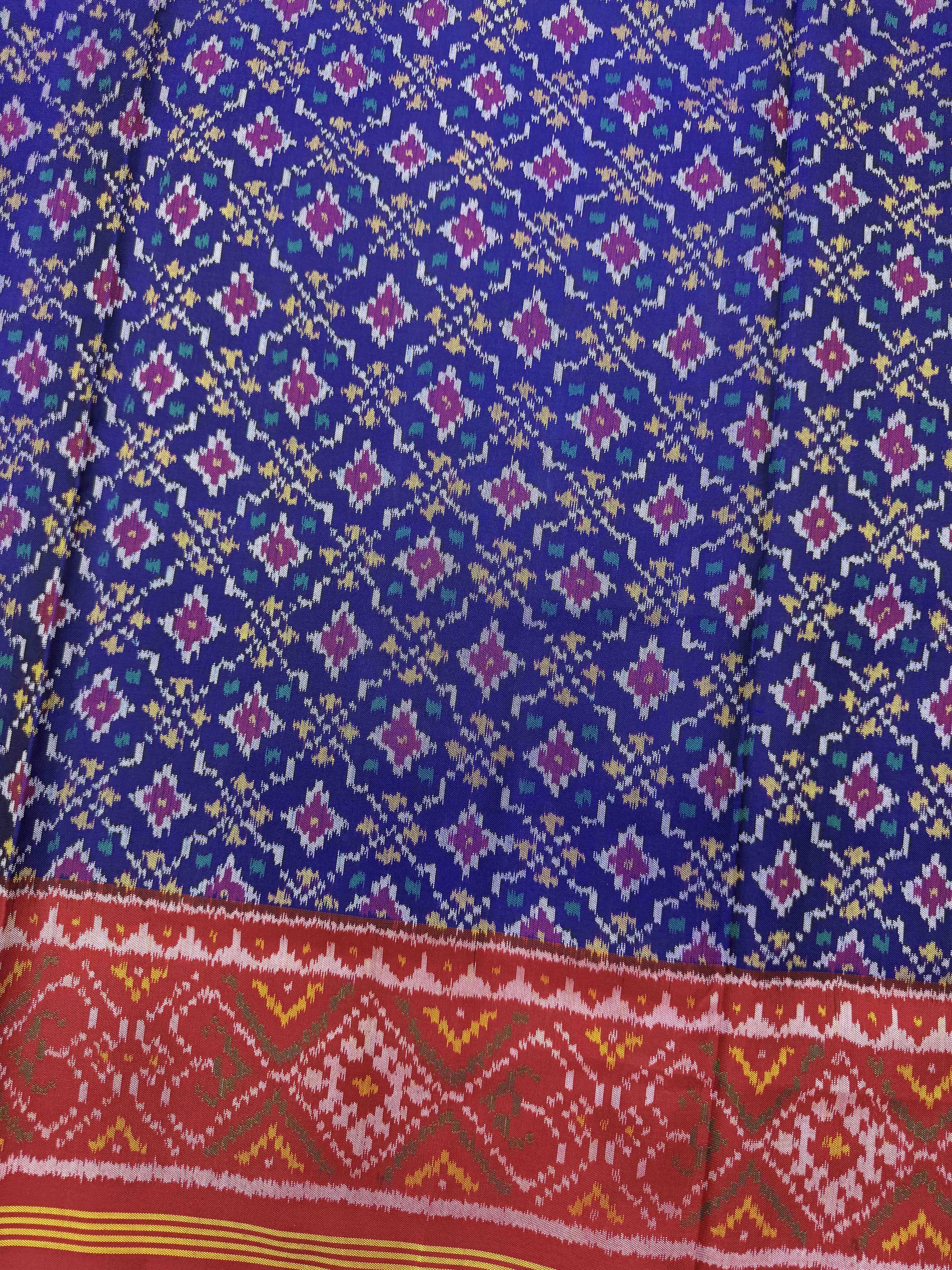 Red & Blue Buttonful Single Ikat Patan Patola Saree
