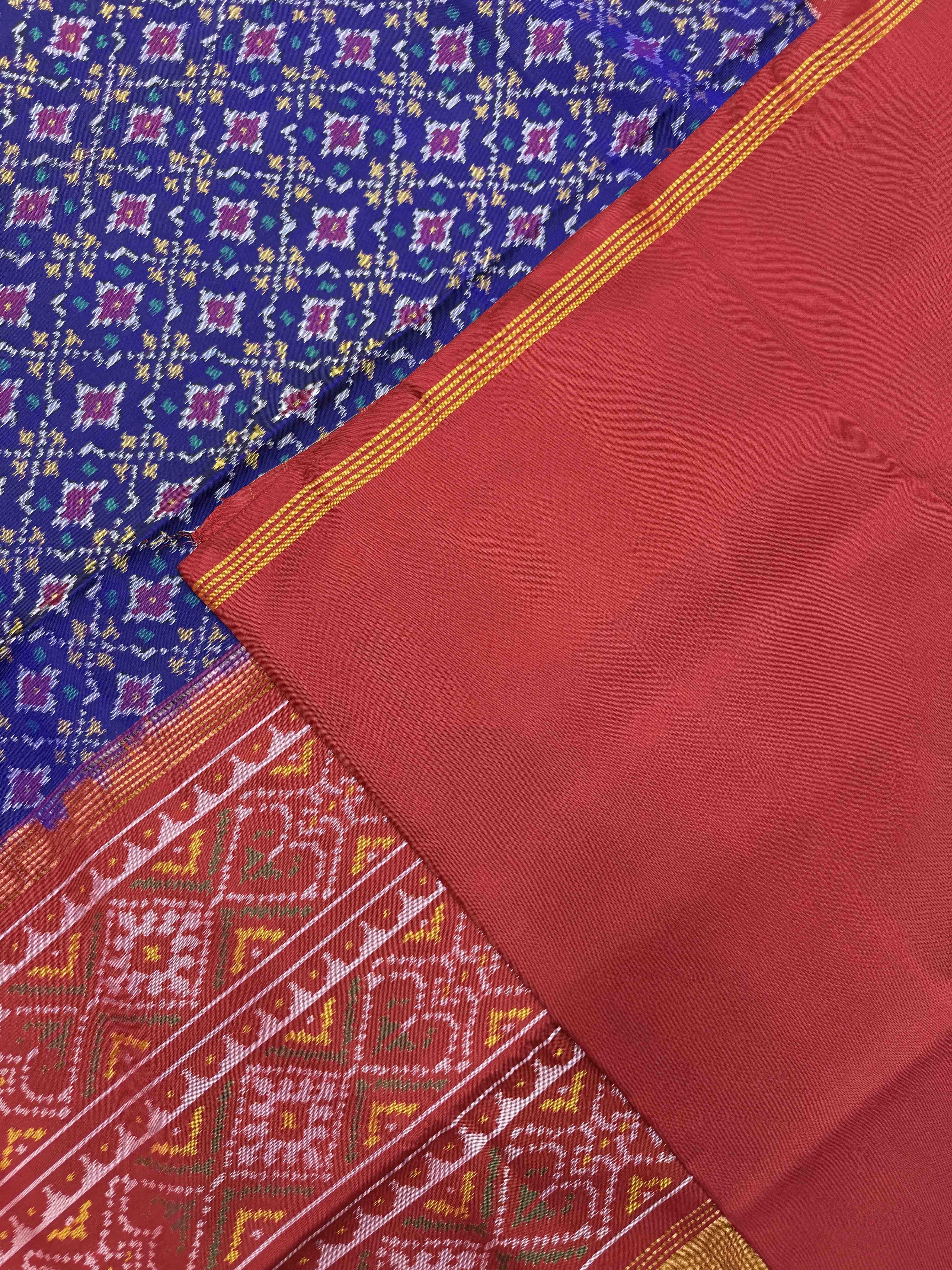 Red & Blue Buttonful Single Ikat Patan Patola Saree