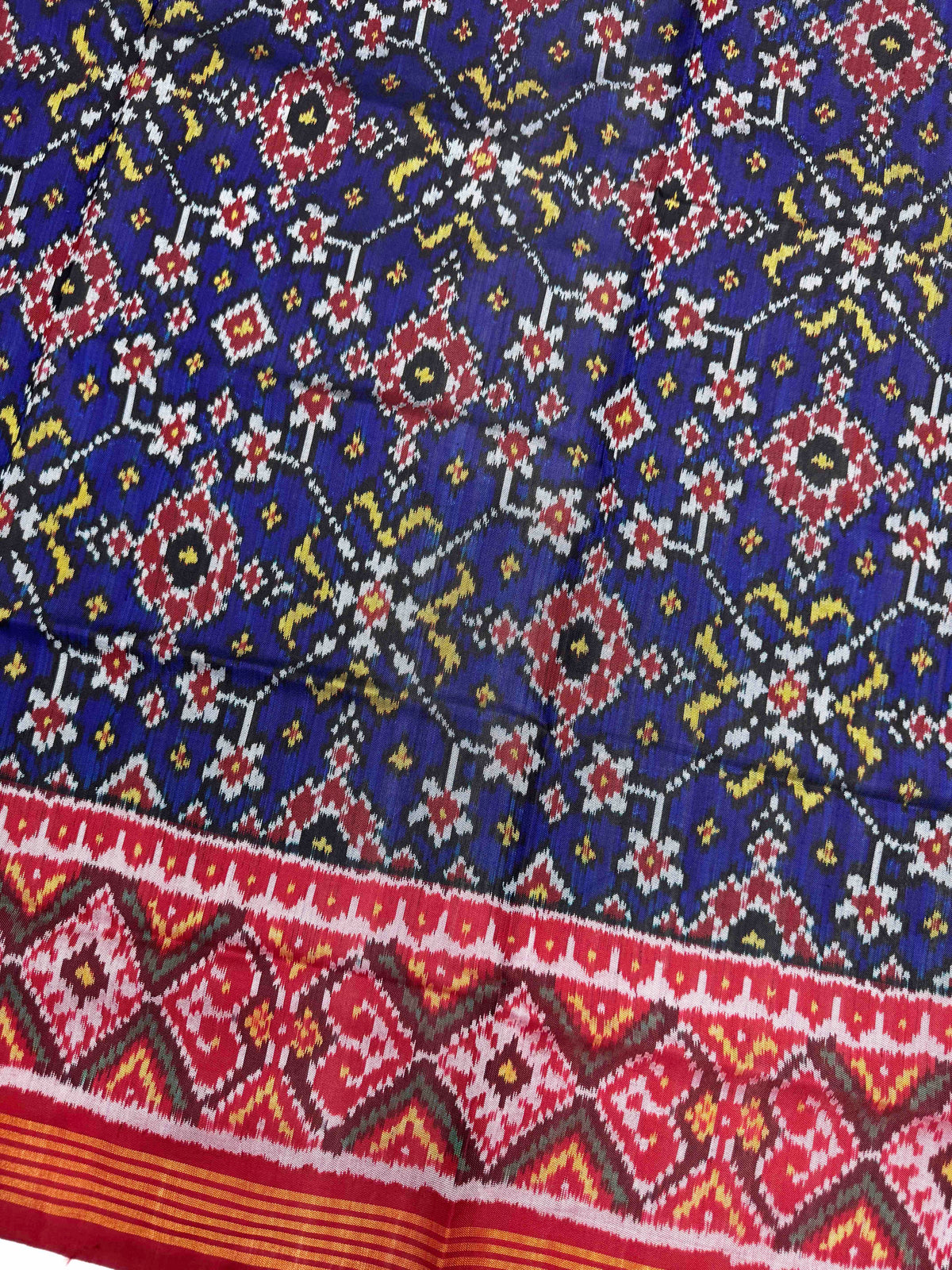 Red & Blue Navratan with Multicolor Pallu Semi Double Ikat Patola Dupatta
