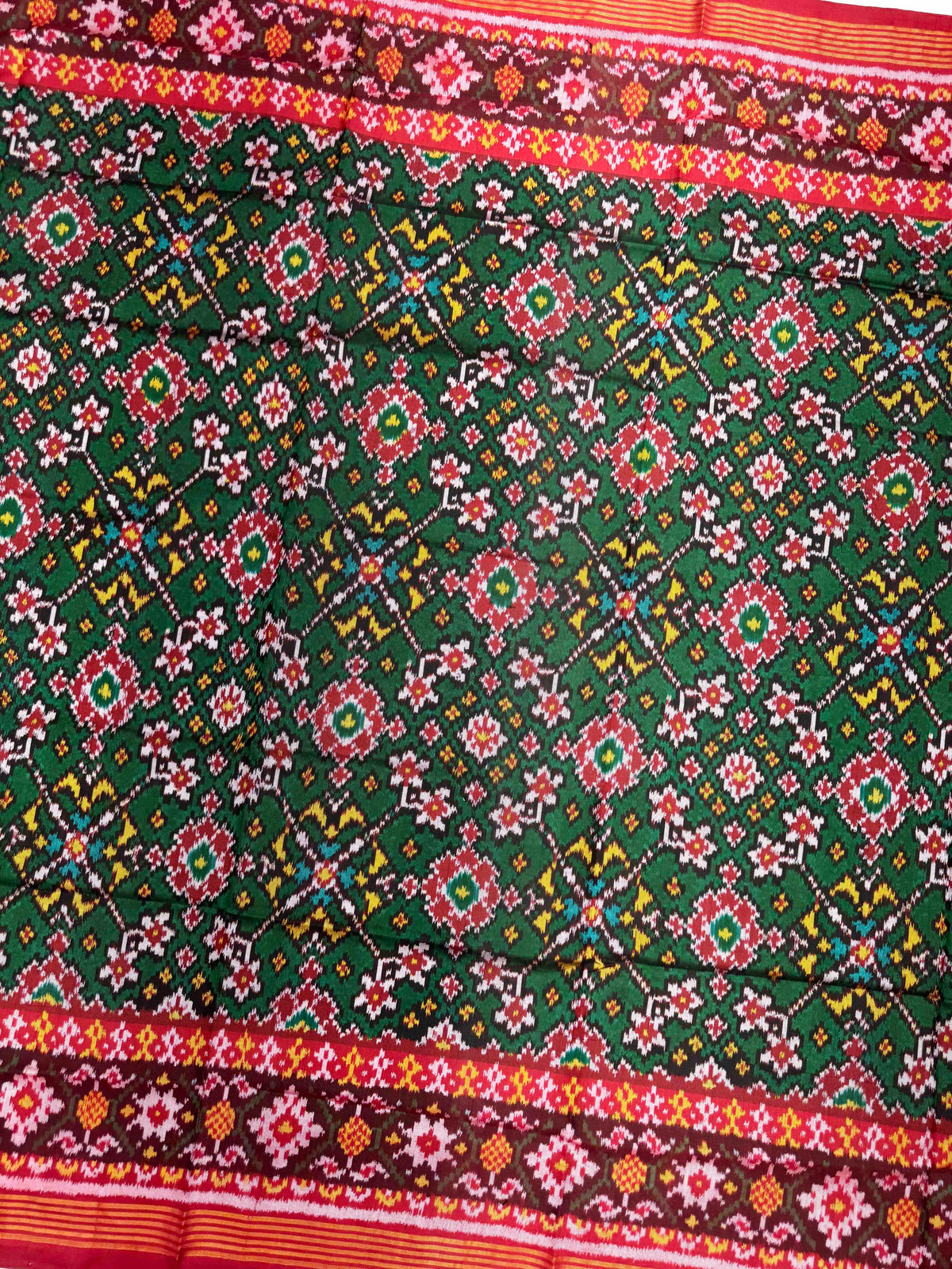 Red & Green Navratan Semi Double Ikat Patola Dupatta