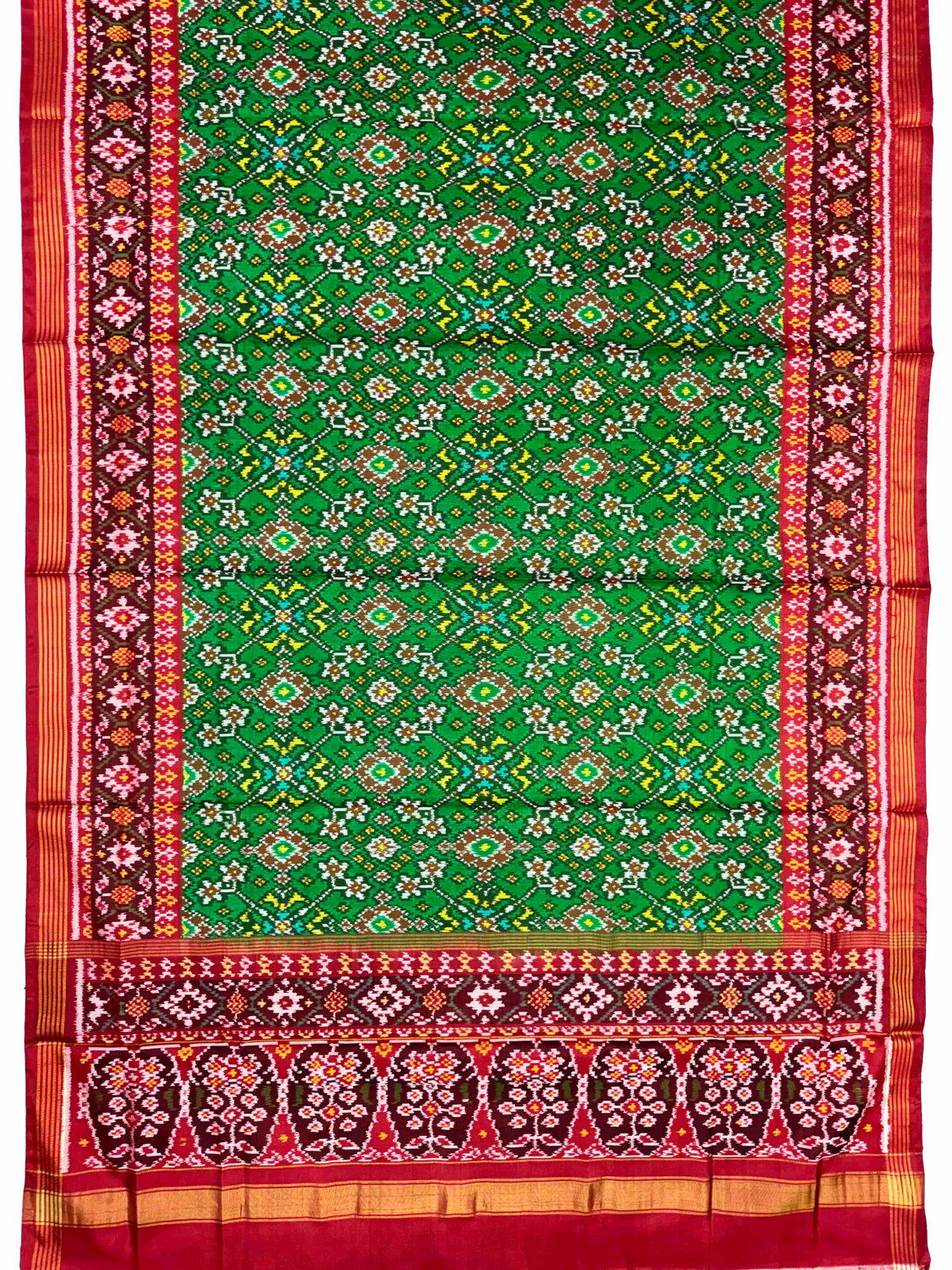 Red & Parrot Green Navratan Semi Double Ikat Patola Dupatta