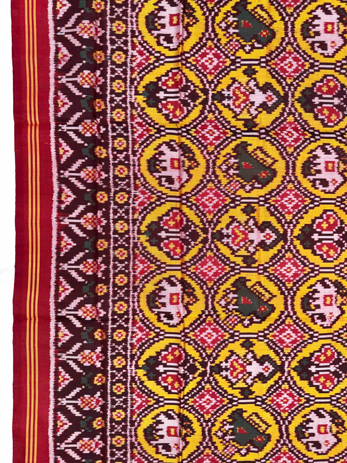 Maroon & Yellow Circle Narikunj Semi Double Ikat Patola Dupatta