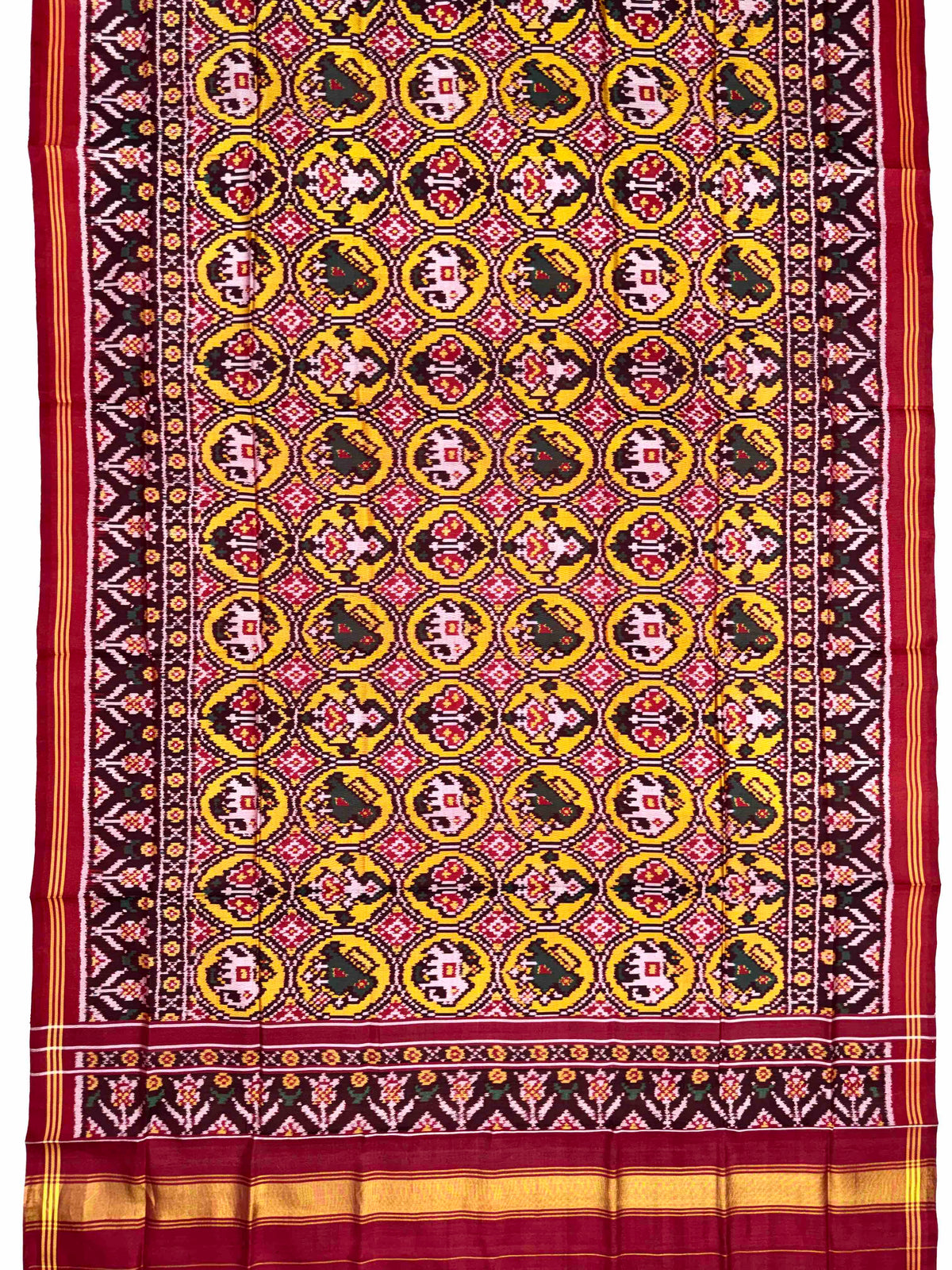 Maroon & Yellow Circle Narikunj Semi Double Ikat Patola Dupatta