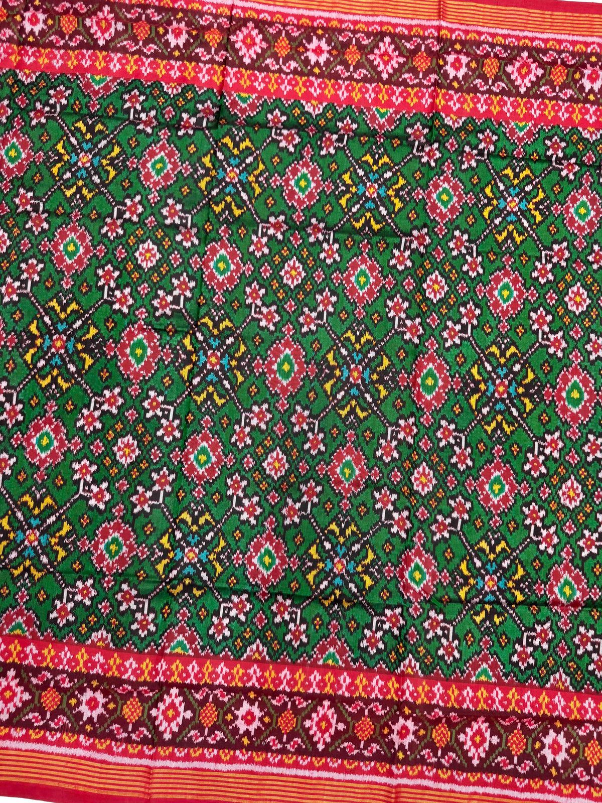 Red & Green Navratan Semi Double Ikat Patola Dupatta