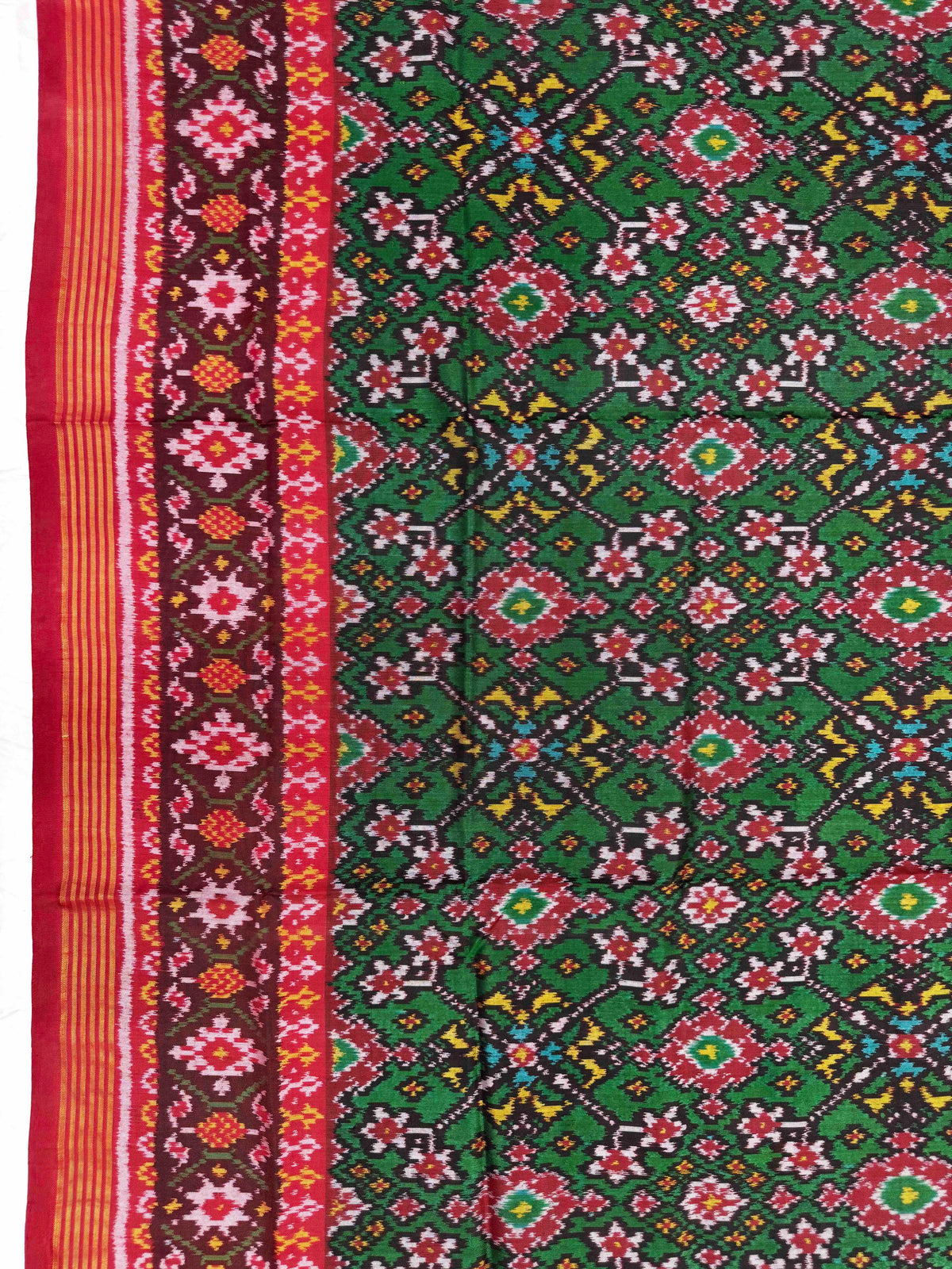 Red & Green Navratan Semi Double Ikat Patola Dupatta
