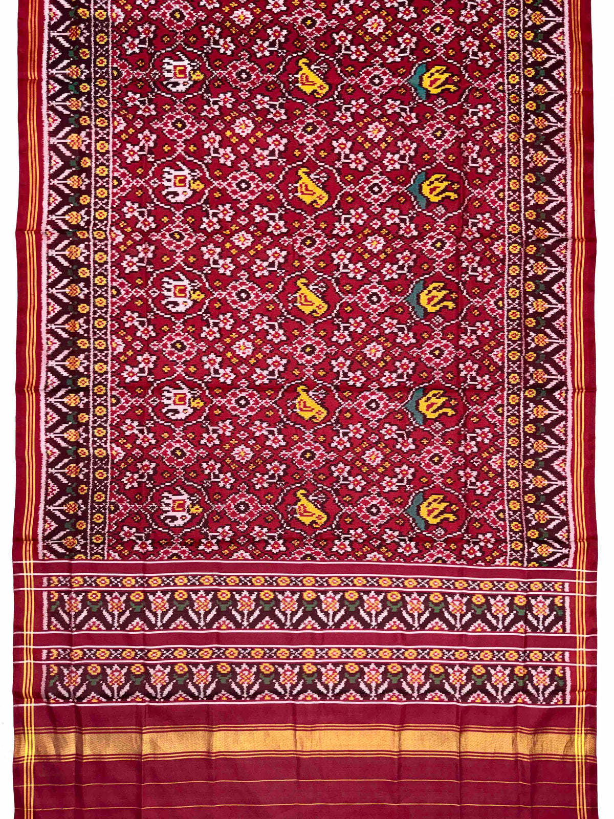 Maroon Narikunj Navratan Semi Double Ikat Patola Dupatta
