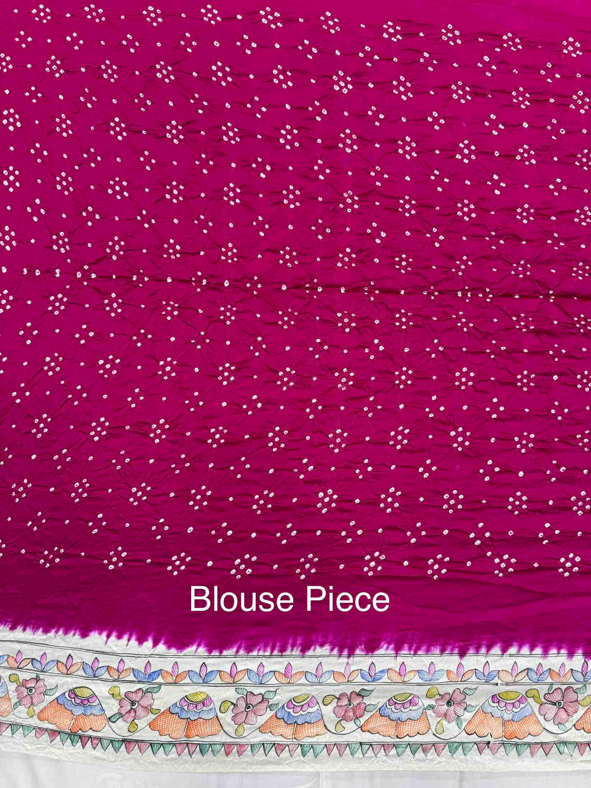 Off White & Dark Pink Madhubani Bandhani Saree