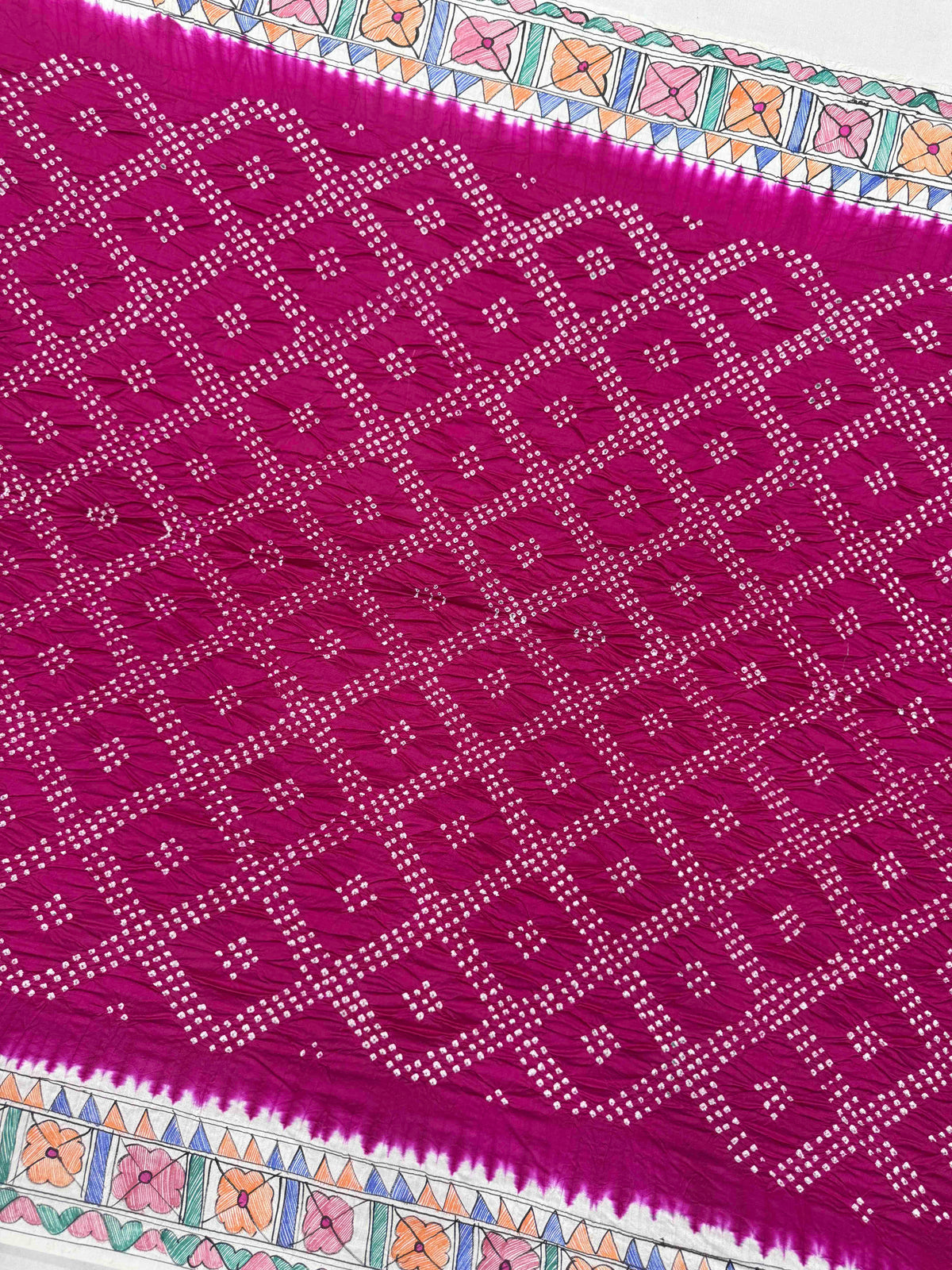 Off White & Pink Madhubani Bandhani Saree