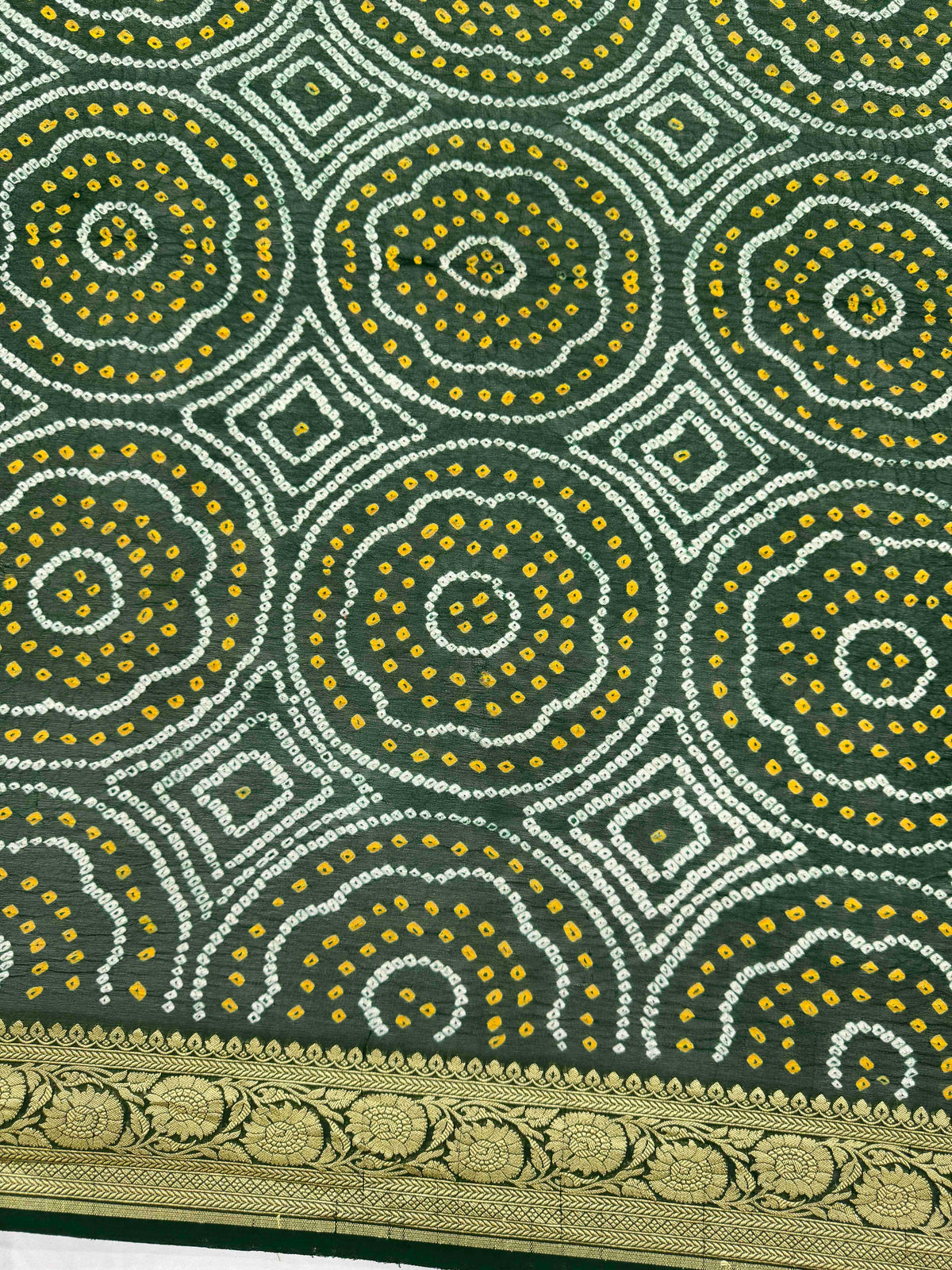 Dark Green Banarasi Georgette Bandhani Saree