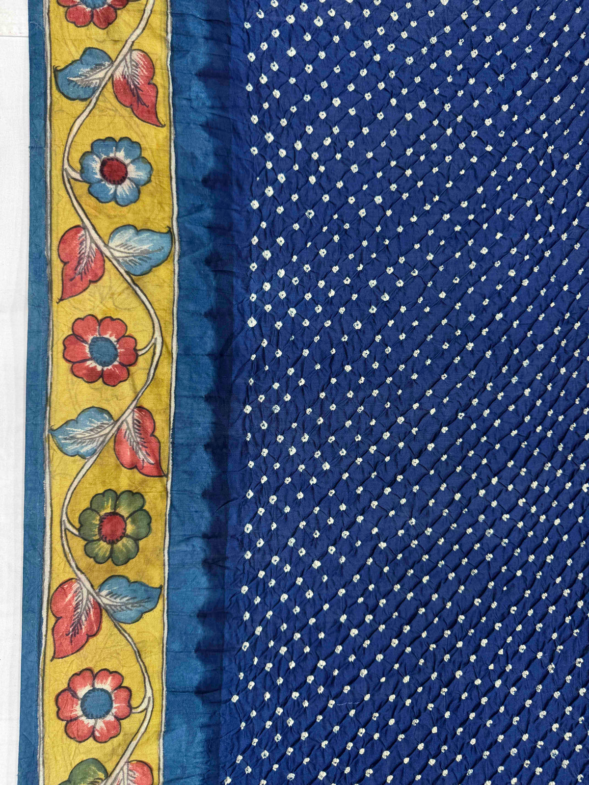 Greyish Blue & Dark Blue Muga Silk Pen Kamalkari Bandhani Saree