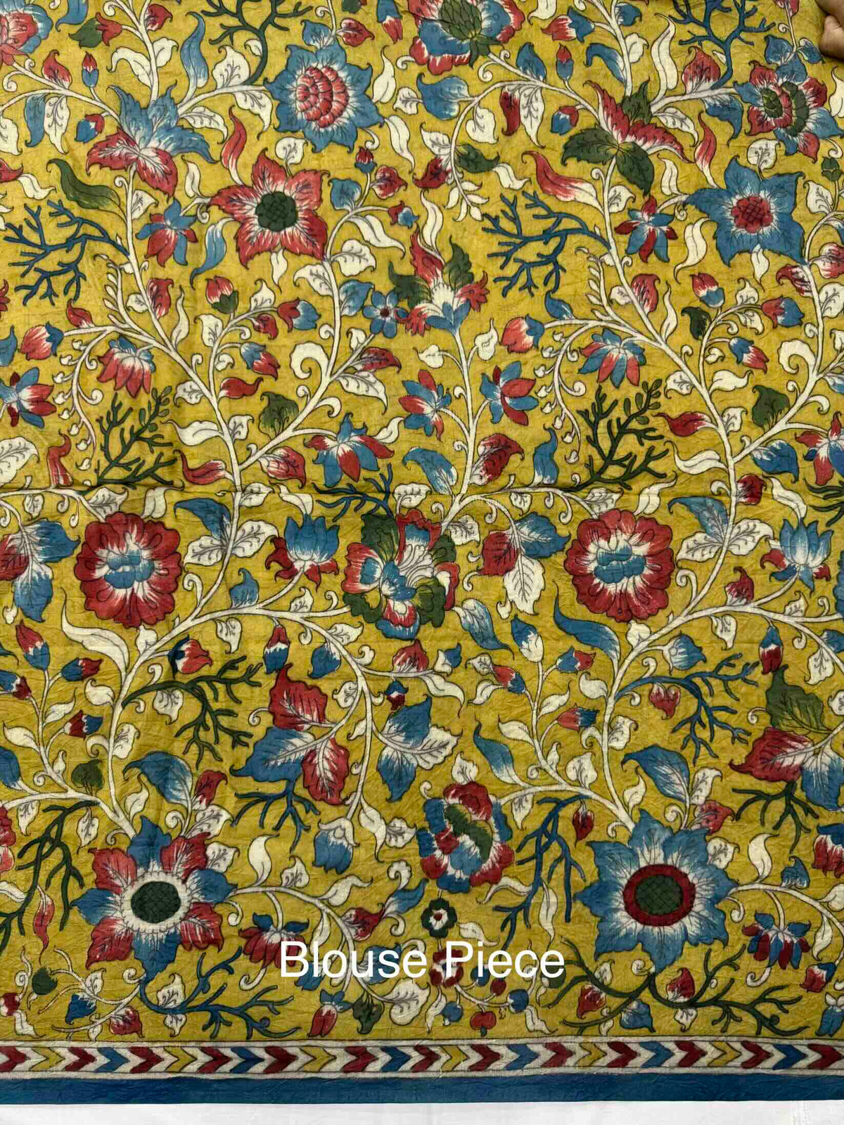 Greyish Blue & Dark Blue Muga Silk Pen Kamalkari Bandhani Saree