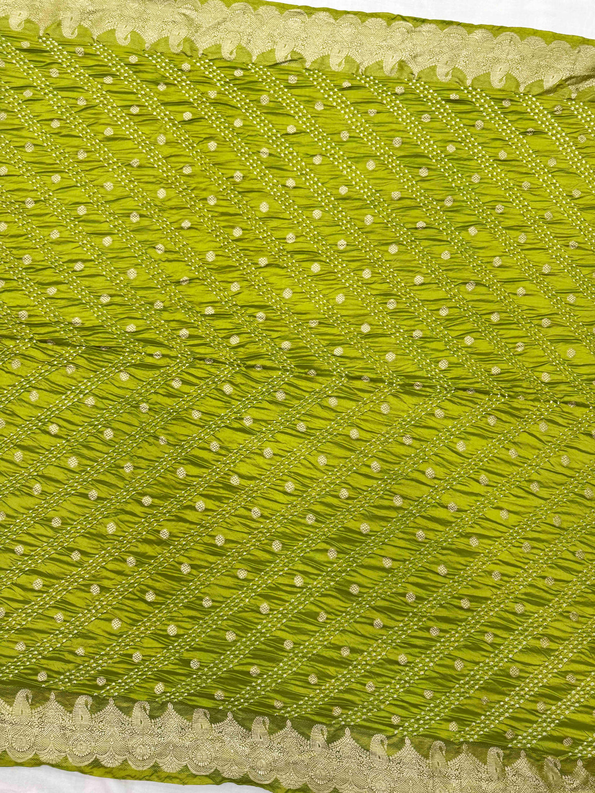 Parrot Green Katan Silk Bandhani Saree