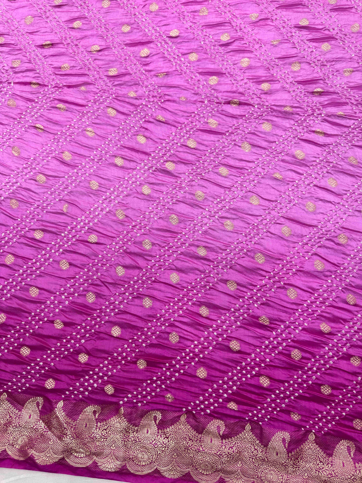 Pink Shaded Katan Silk Bandhani Saree