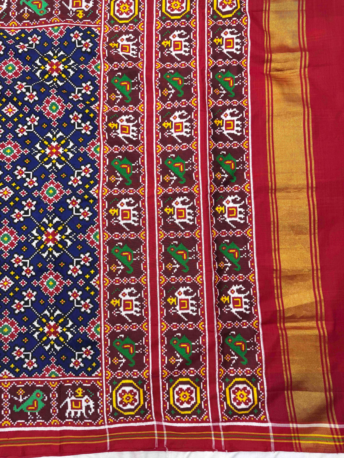 Red & Blue Navratan Double Ikat Patan Patola Saree
