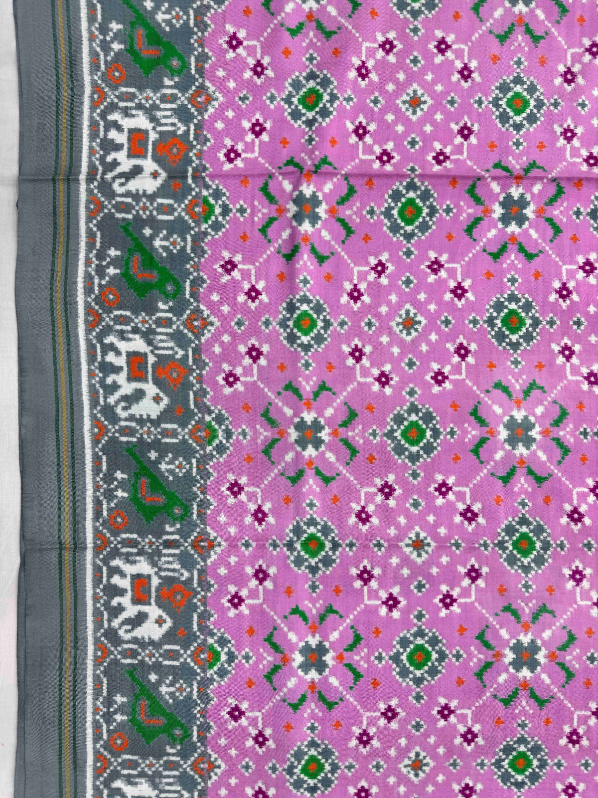 Grey & Light Pink Navratan Double Ikat Patan Patola Saree
