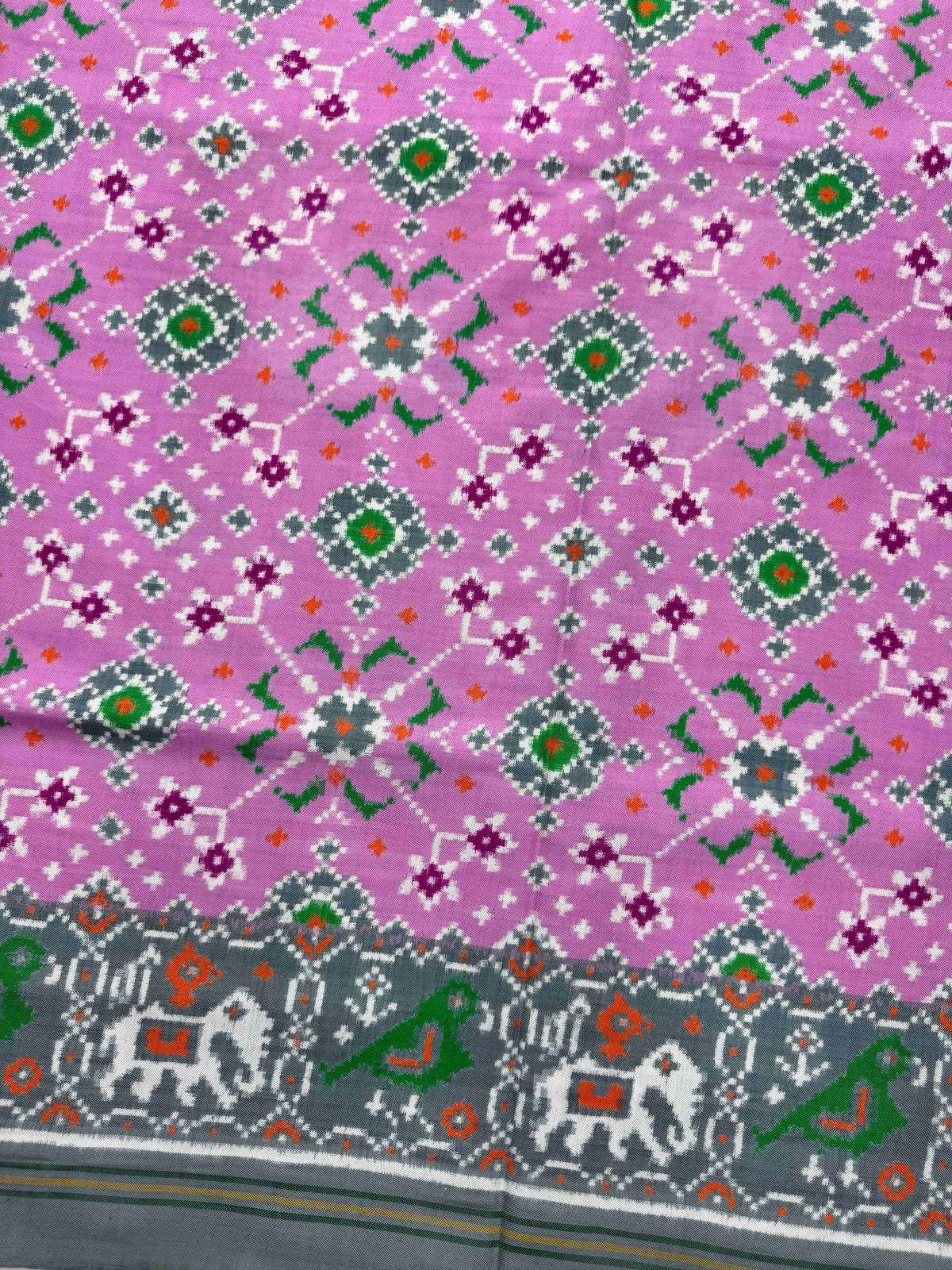 Grey & Light Pink Navratan Double Ikat Patan Patola Saree