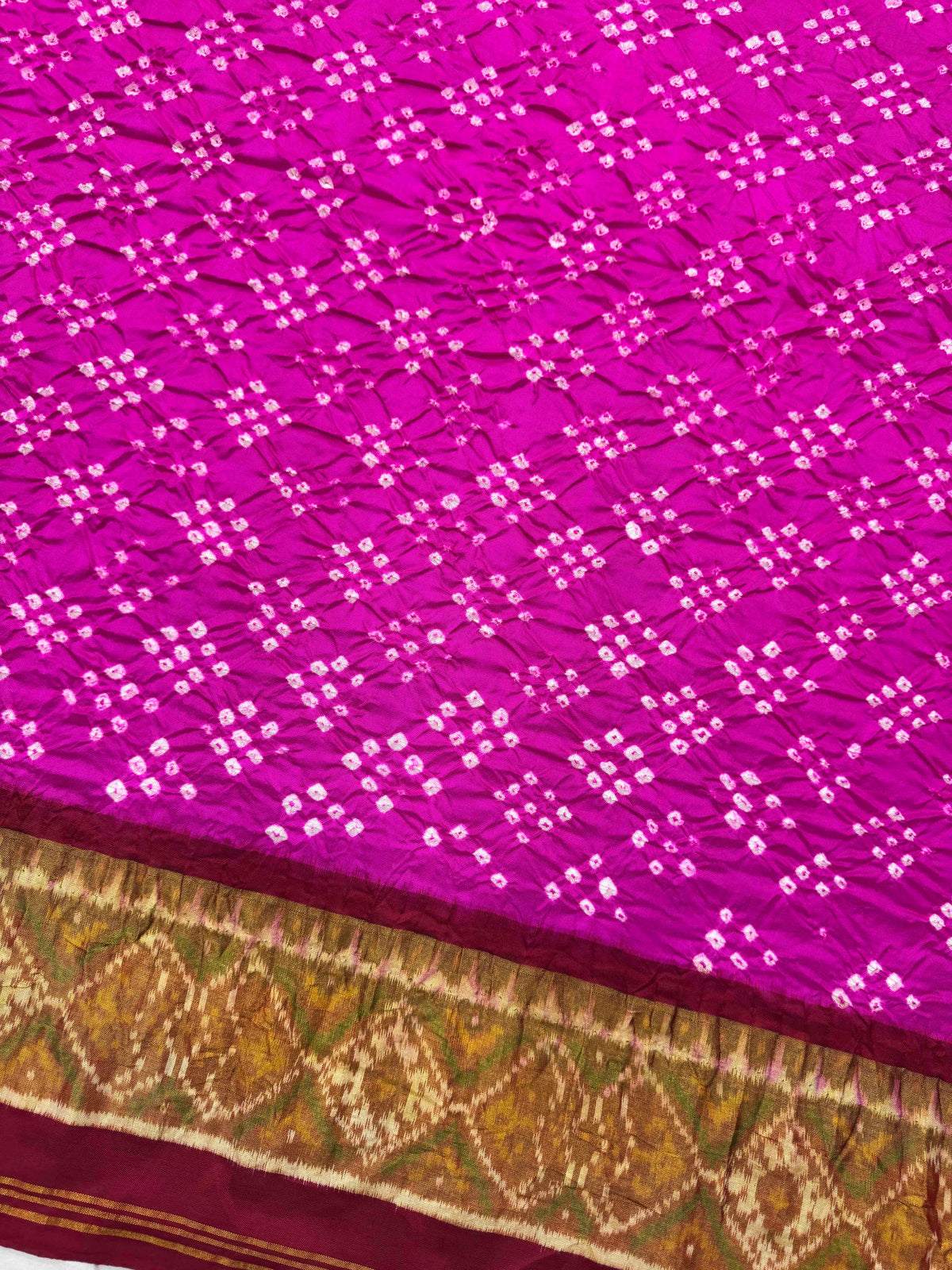 Red & Pink Single Ikat Bandhani Patola Saree