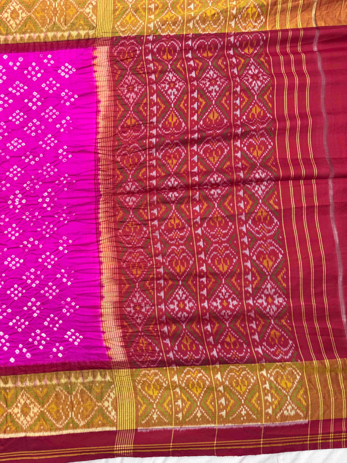 Red & Pink Single Ikat Bandhani Patola Saree