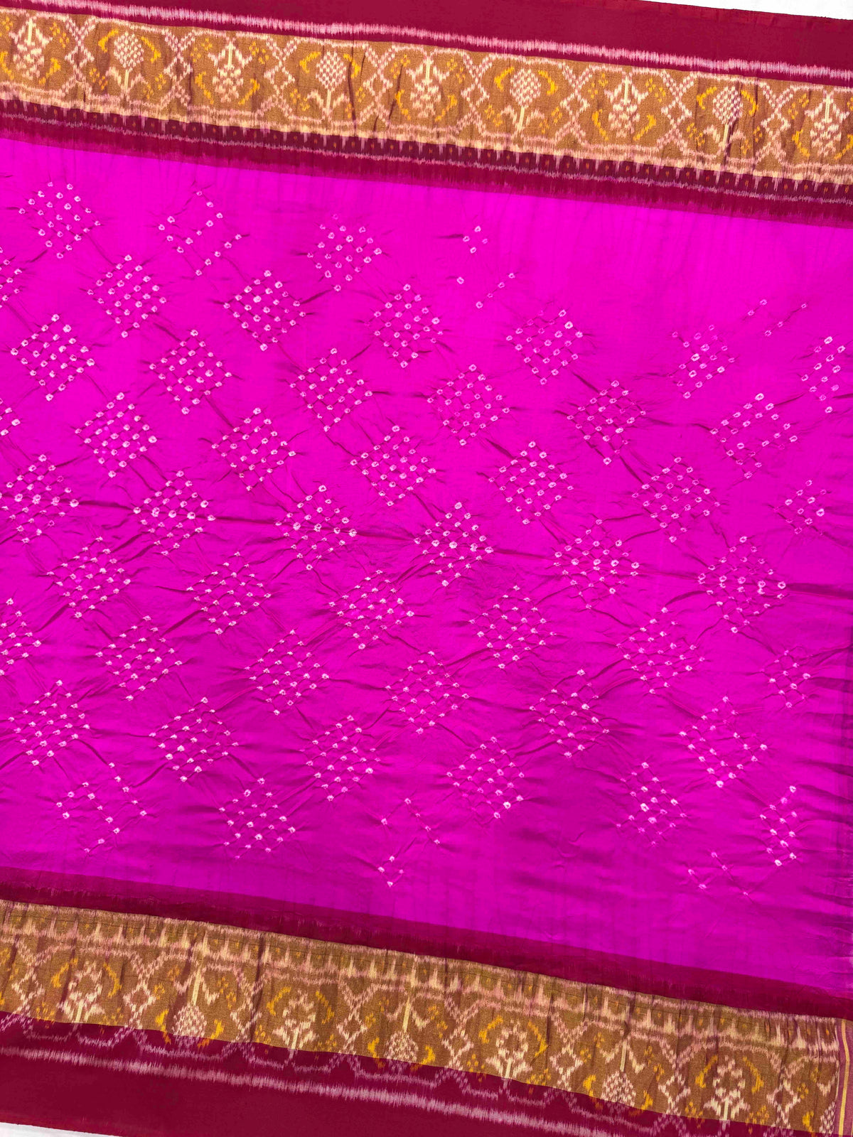 Dark Pink & Pink Single Ikat Bandhani Patola Saree
